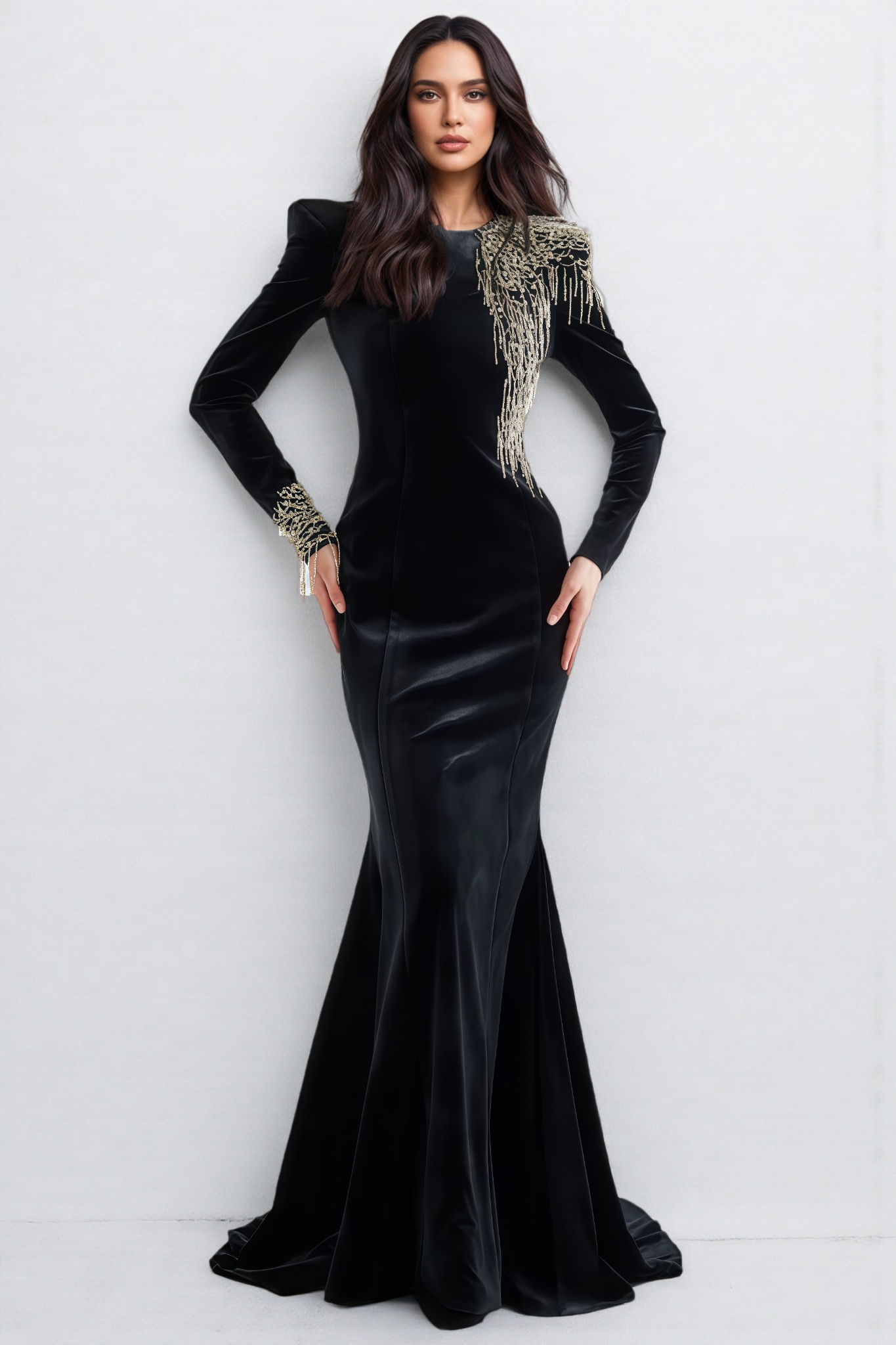 Karter Black Embroidered Velvet Maxi Dress