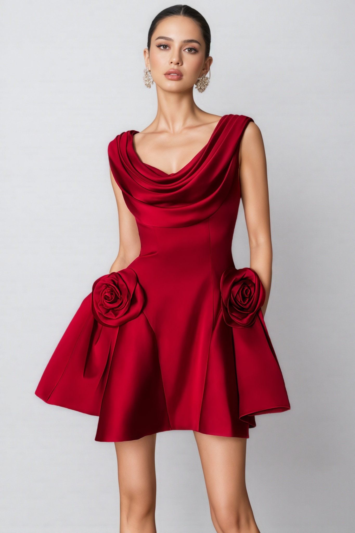 Icarusa Flared Cowl Neck Silk Mini Dress