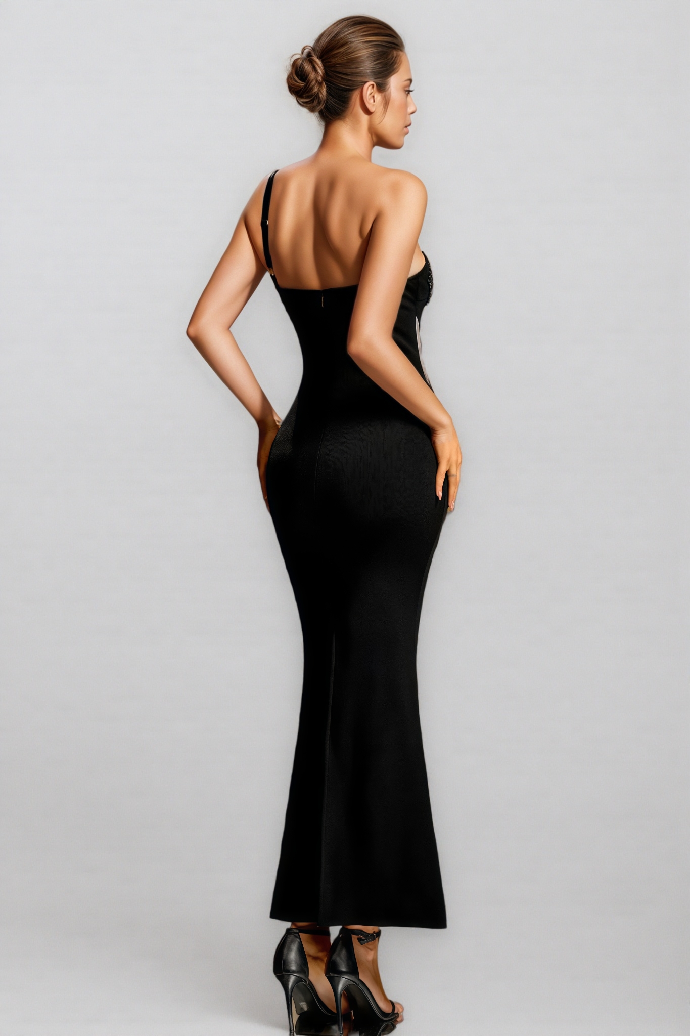 Samira One Shoulder Green Crystal Bandage Maxi Dress