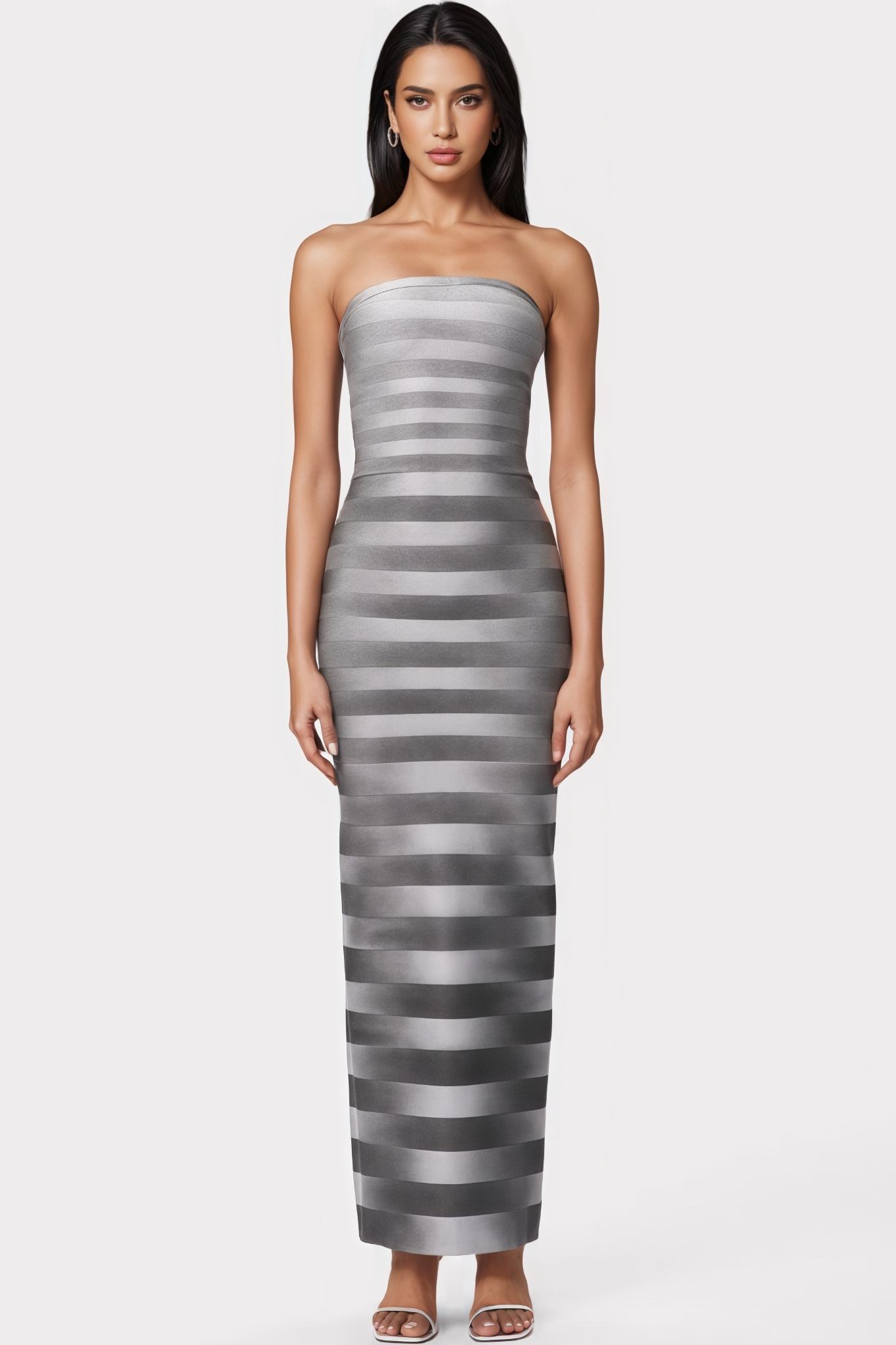 Elgeat Striped Strapless Bandage Maxi Dress