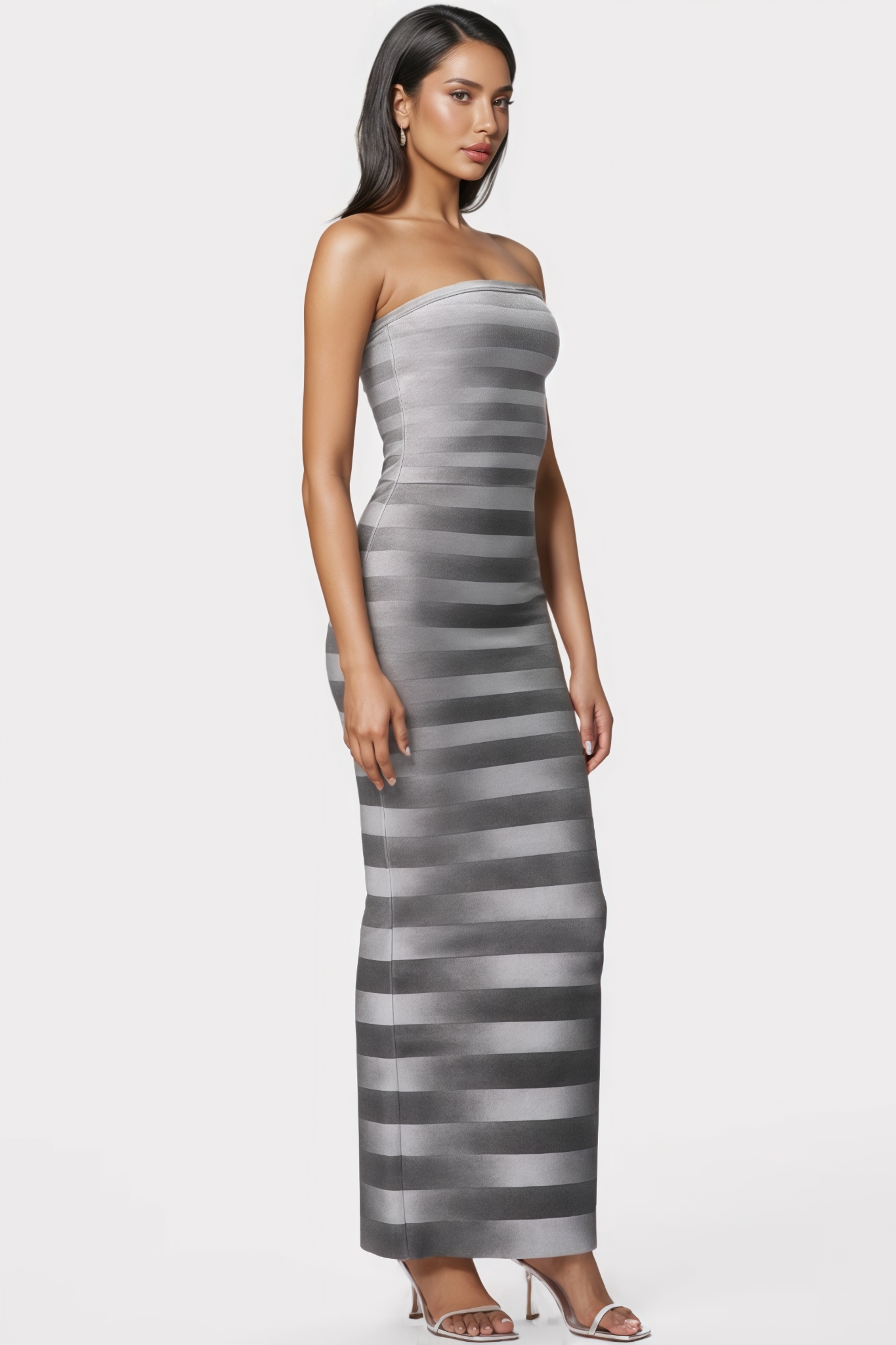 Elgeat Striped Strapless Bandage Maxi Dress