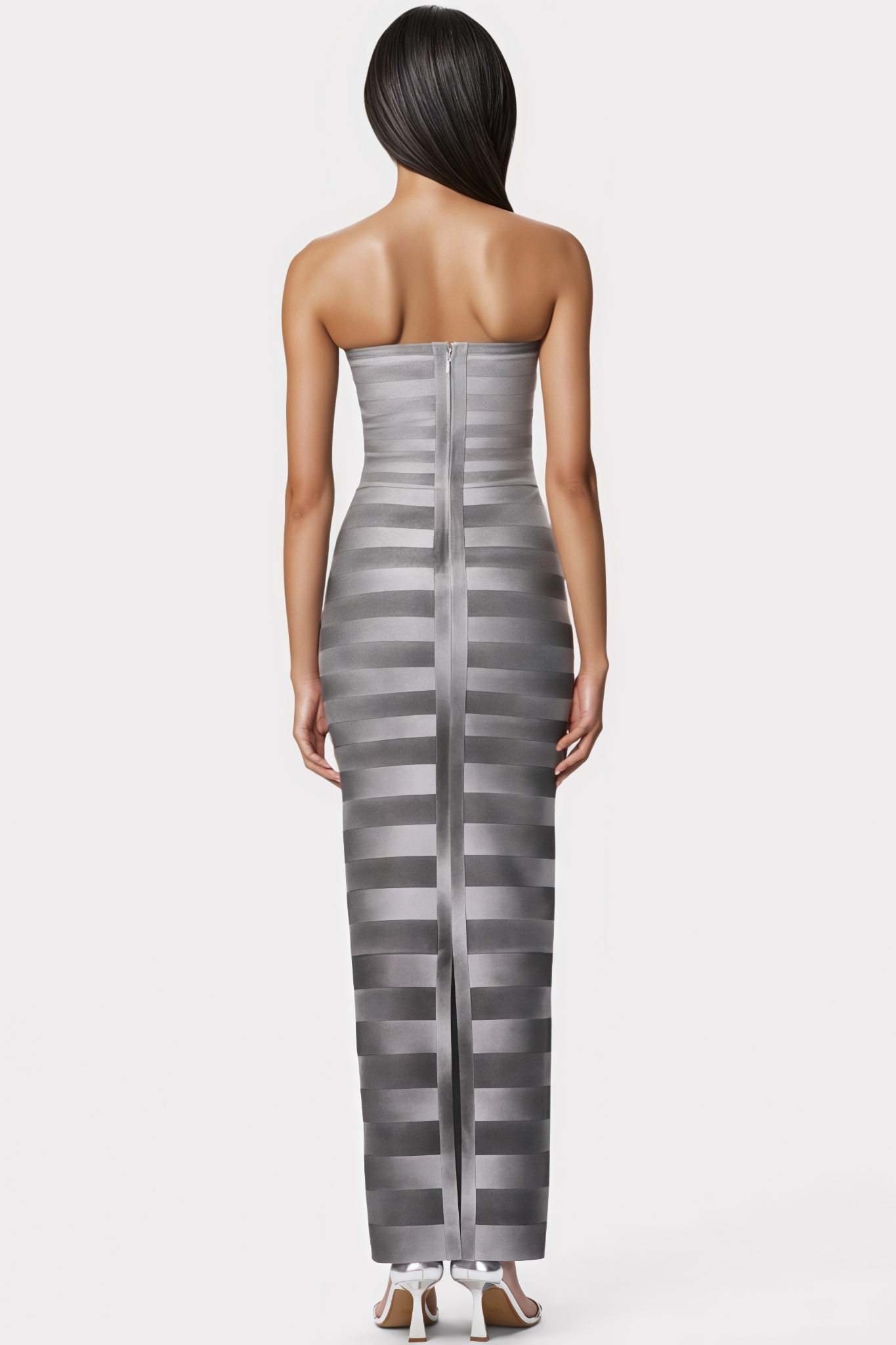 Elgeat Striped Strapless Bandage Maxi Dress