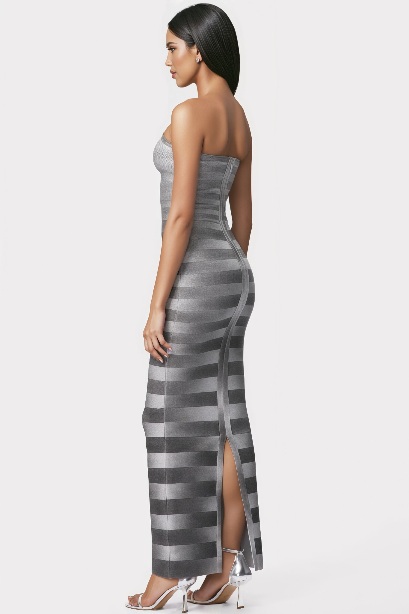 Elgeat Striped Strapless Bandage Maxi Dress