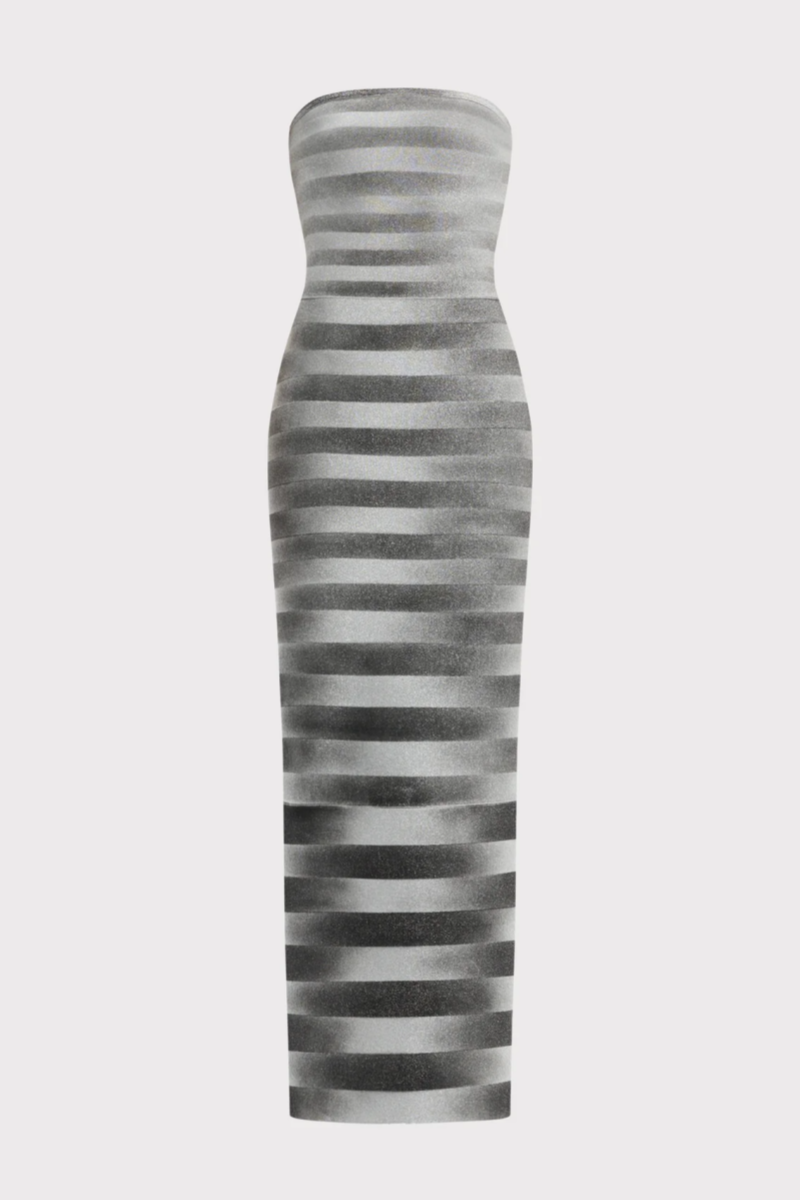 Elgeat Striped Strapless Bandage Maxi Dress