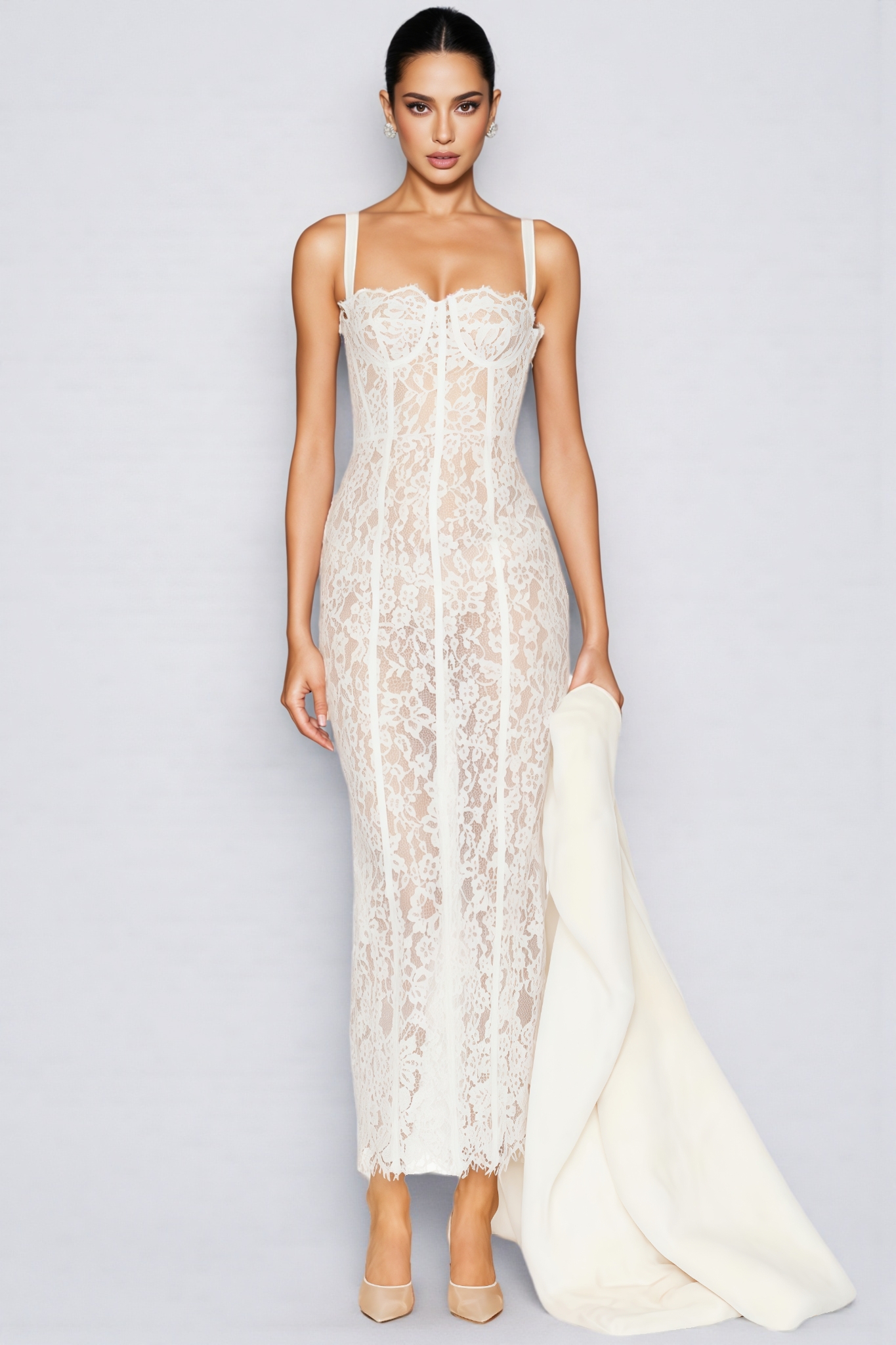 Pana White Lace Camisole Maxi Dress