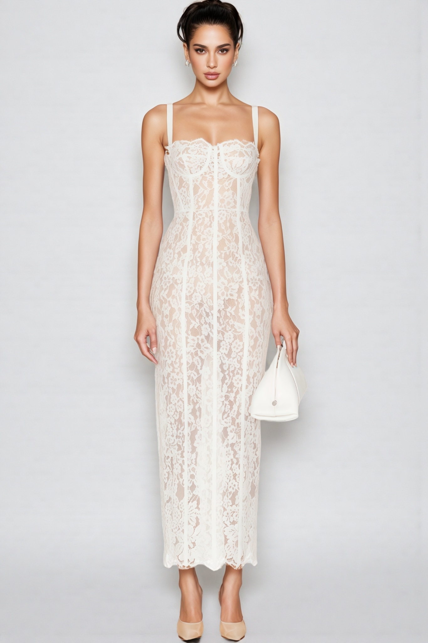 Pana White Lace Camisole Maxi Dress