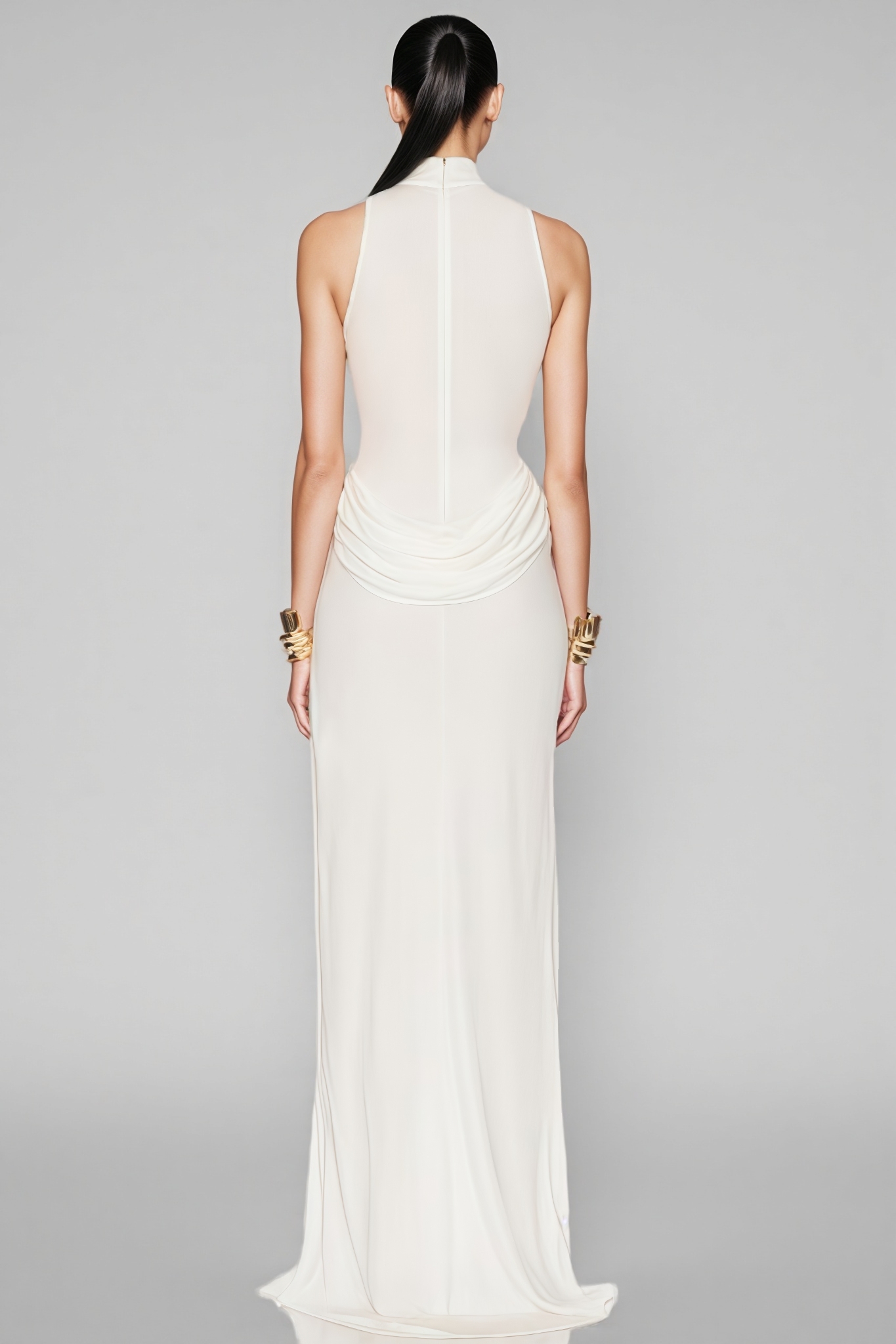 Jacinda White Backless Pleated Slit Maxi Dress
