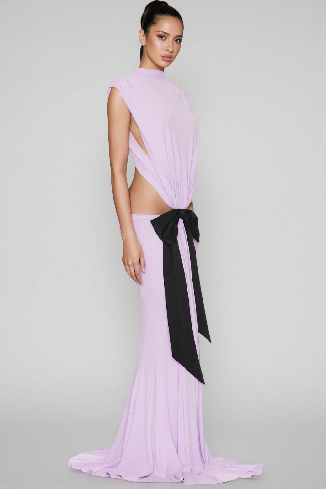 Ariak Black Bow Fishtail Maxi Dress