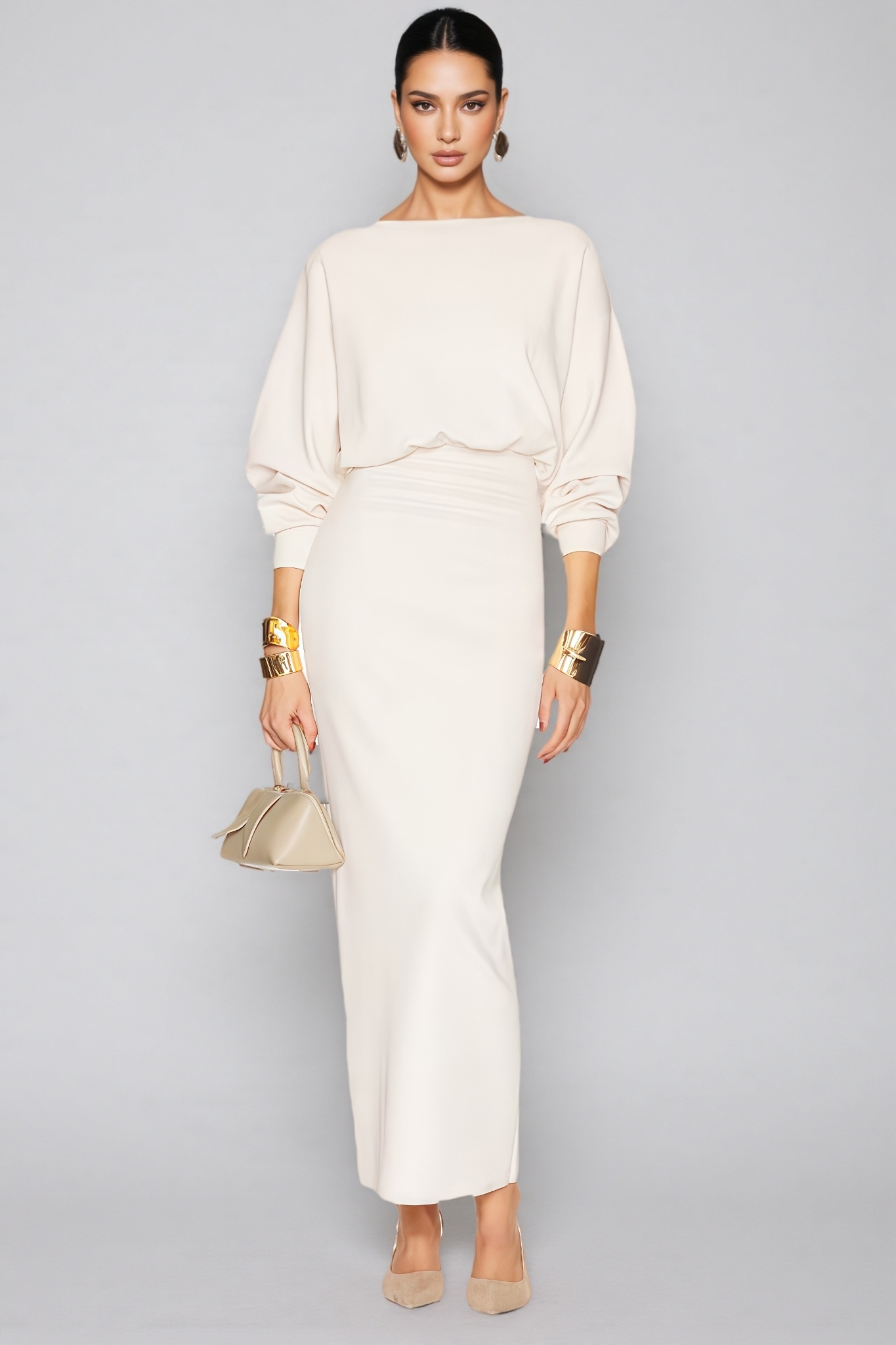 Gloria White Long Sleeve Bodycon Maxi Dress