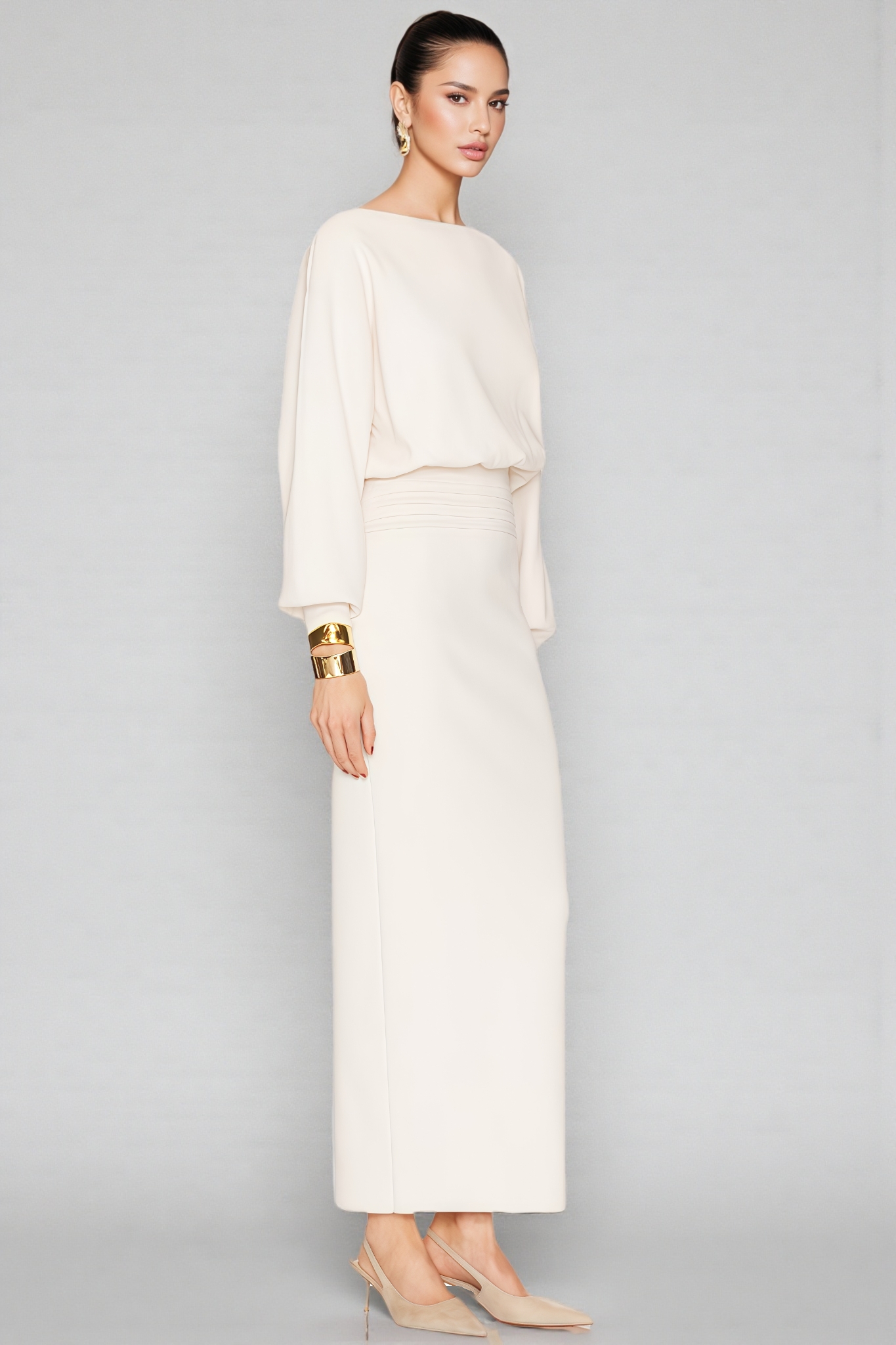 Gloria White Long Sleeve Bodycon Maxi Dress