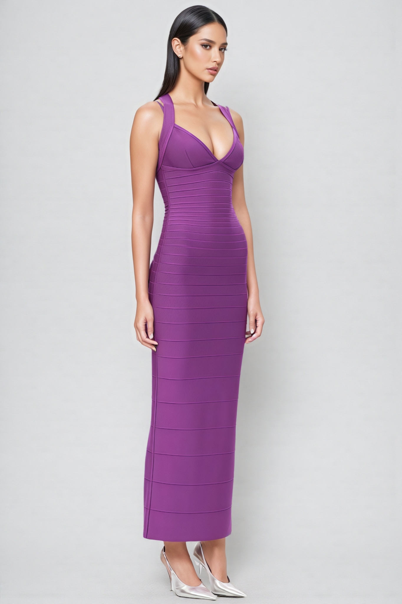 Katrina Purple Bandage Wrap Maxi Dress