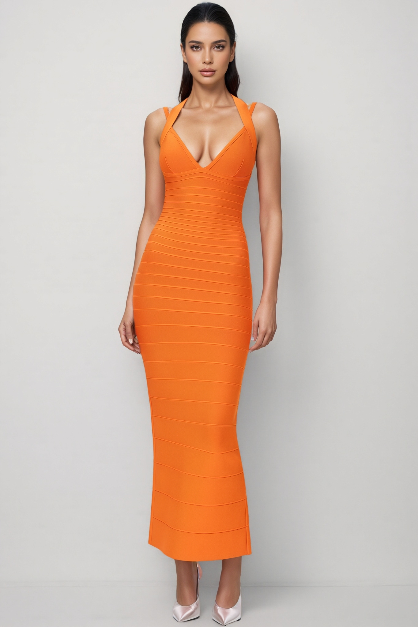 Charlotte Orange Fishtail Bandage Maxi Dress