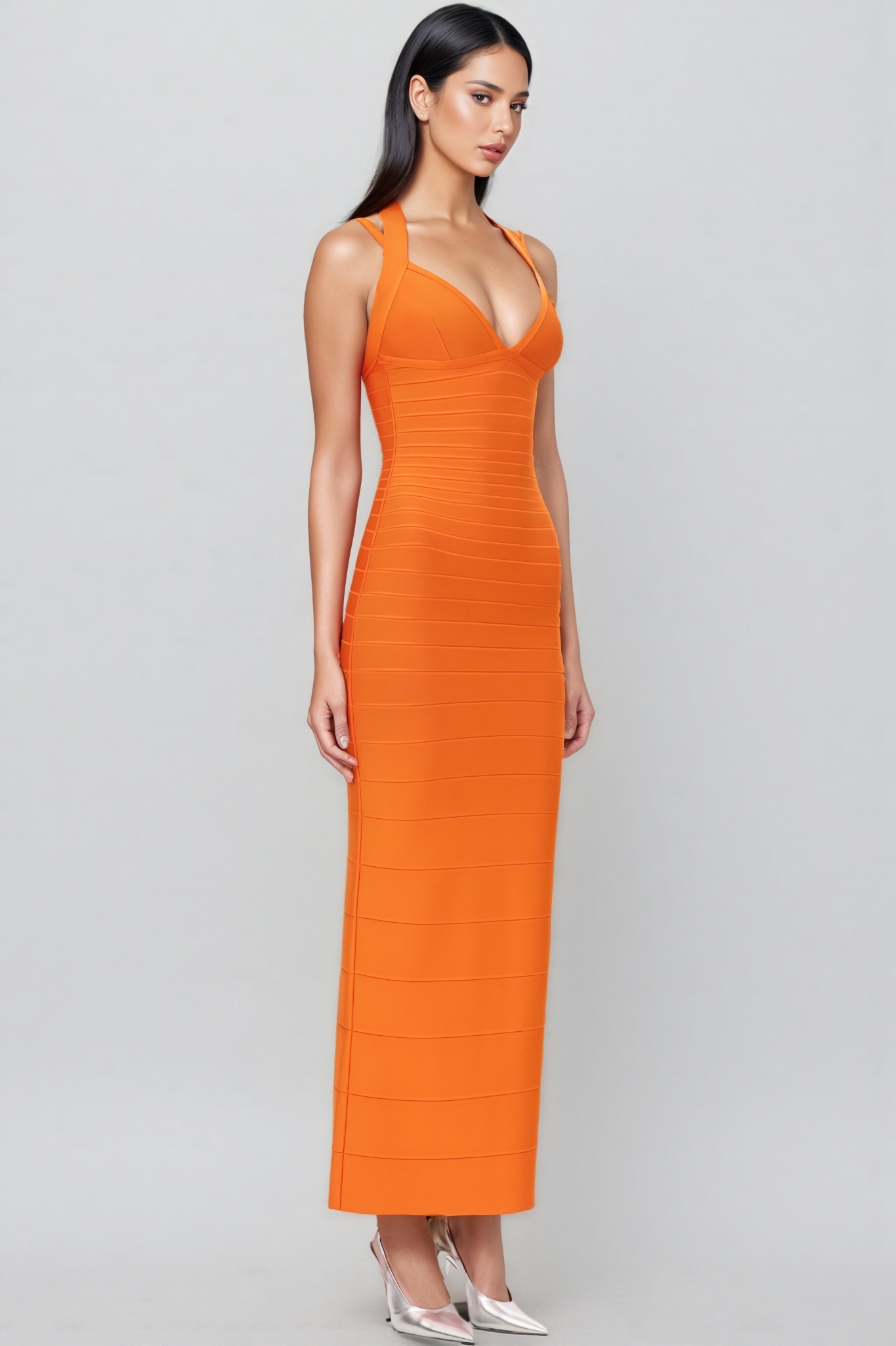 Charlotte Orange Fishtail Bandage Maxi Dress