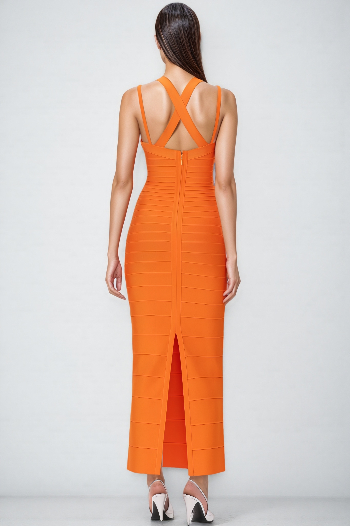Charlotte Orange Fishtail Bandage Maxi Dress