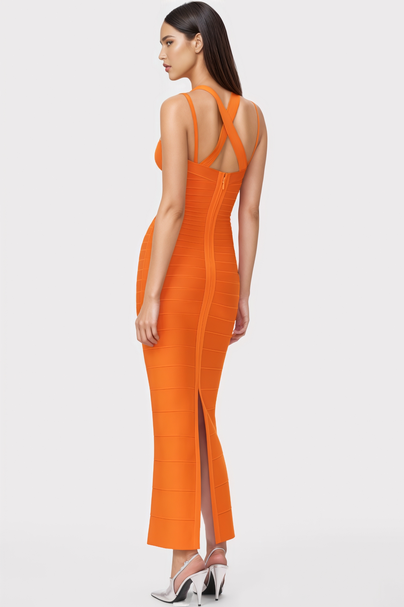 Charlotte Orange Fishtail Bandage Maxi Dress