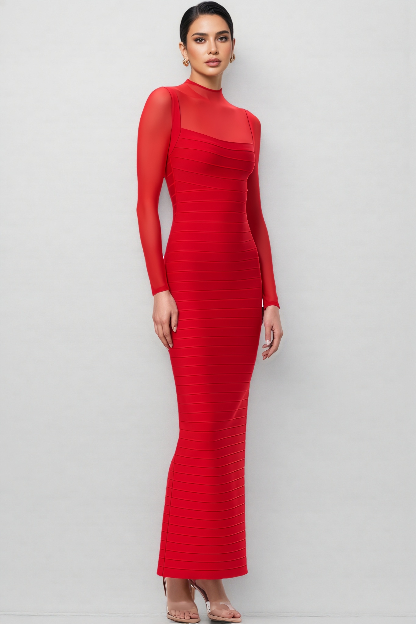 Logan Red Mesh Bandage Maxi Dress