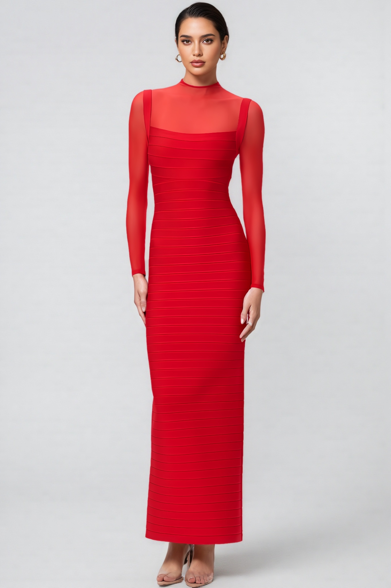 Logan Red Mesh Bandage Maxi Dress