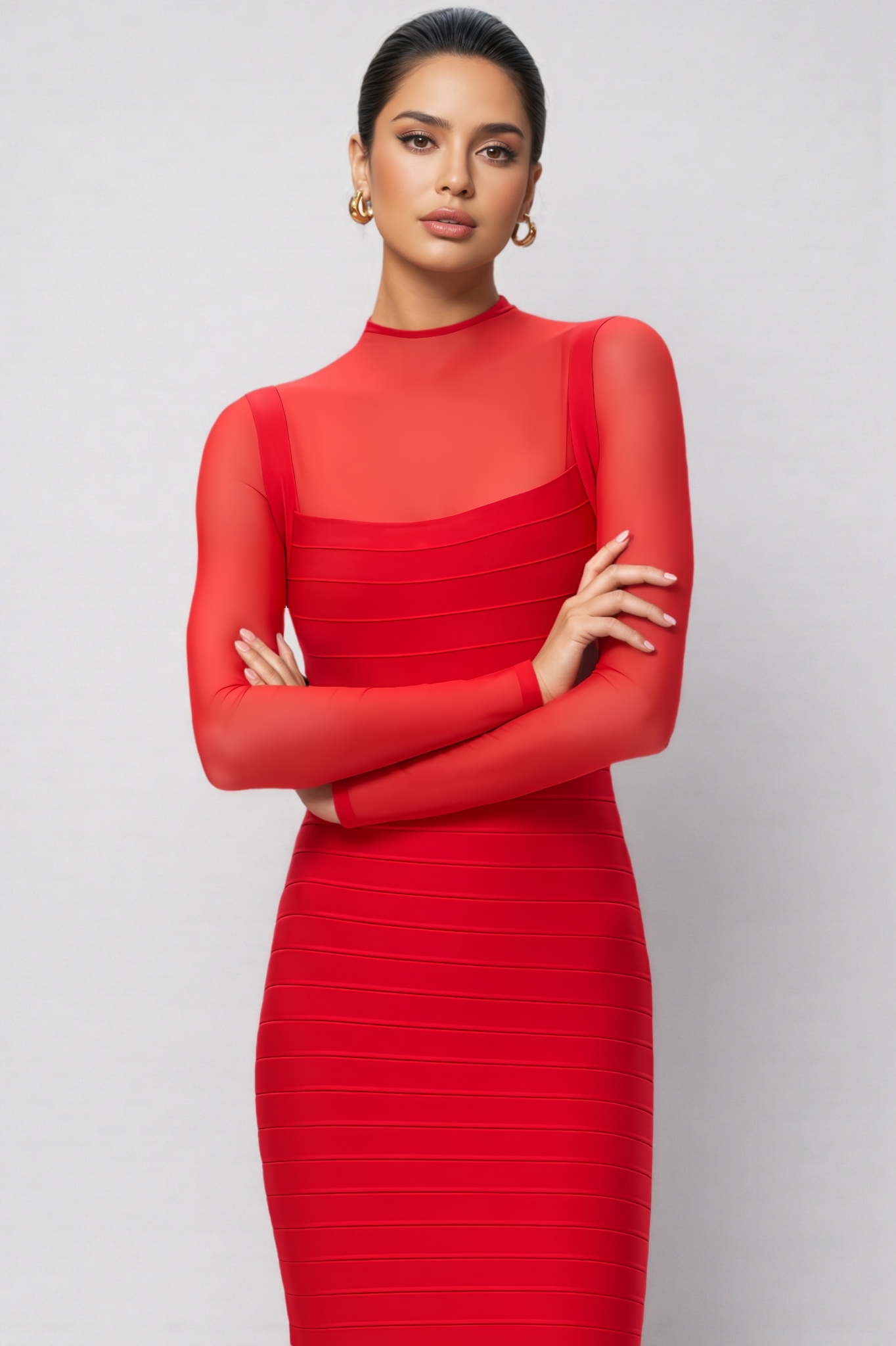 Logan Red Mesh Bandage Maxi Dress
