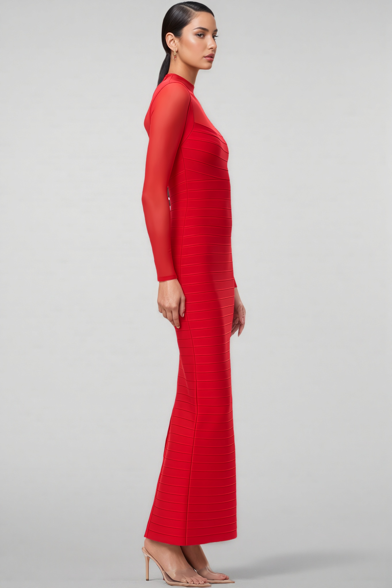 Logan Red Mesh Bandage Maxi Dress