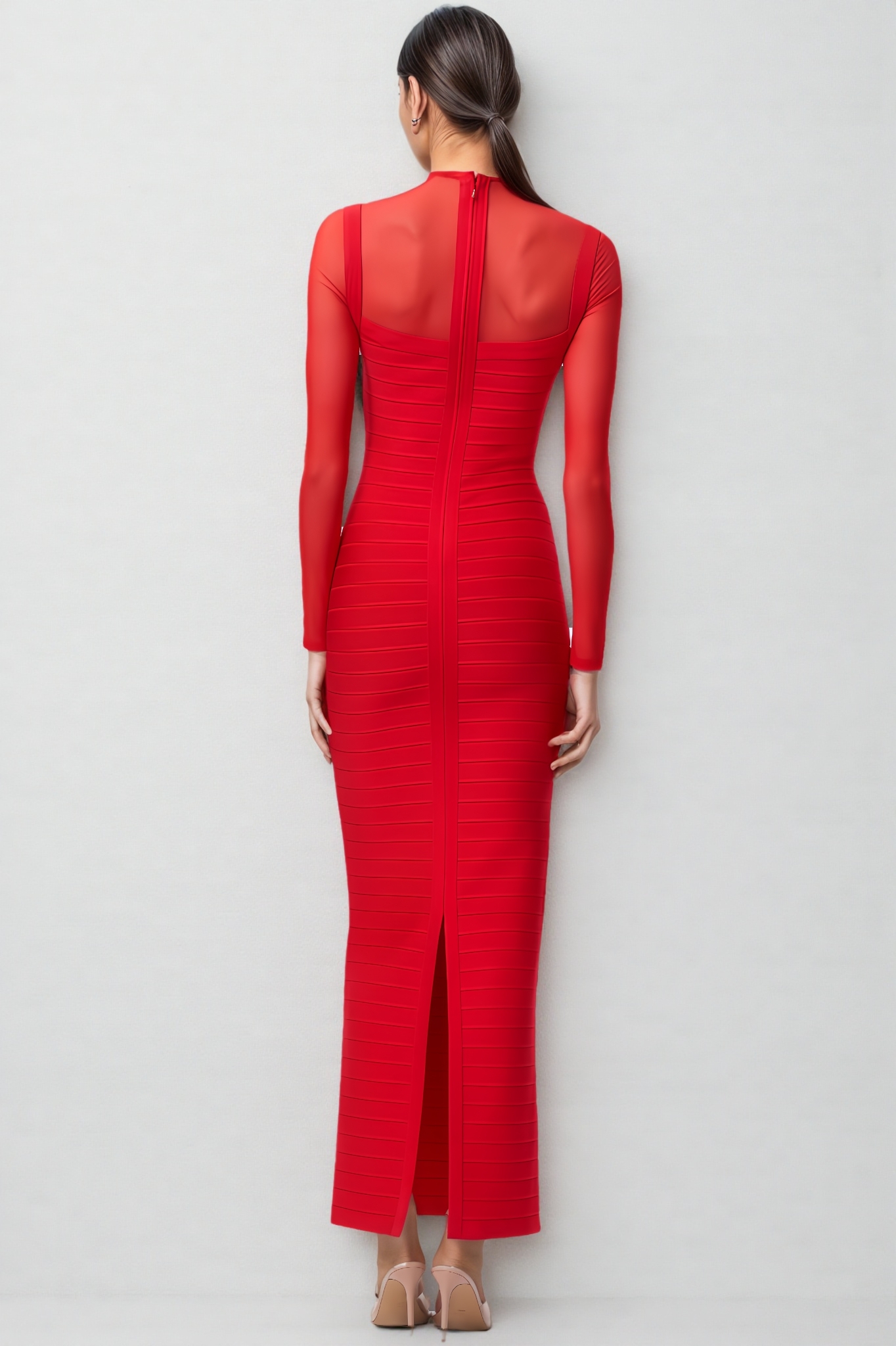 Logan Red Mesh Bandage Maxi Dress