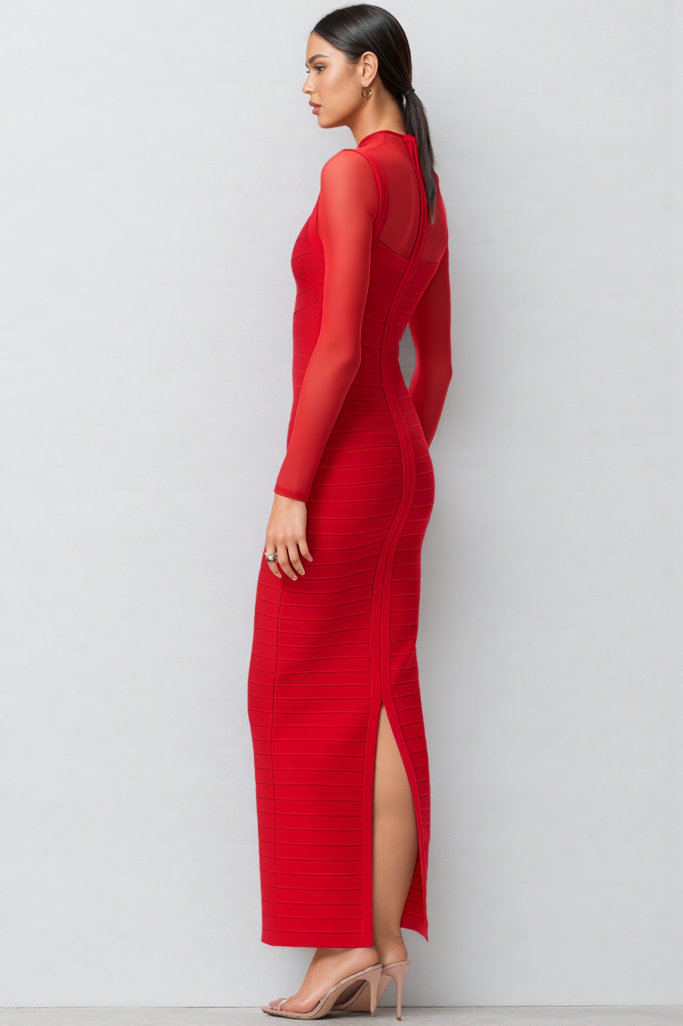 Logan Red Mesh Bandage Maxi Dress