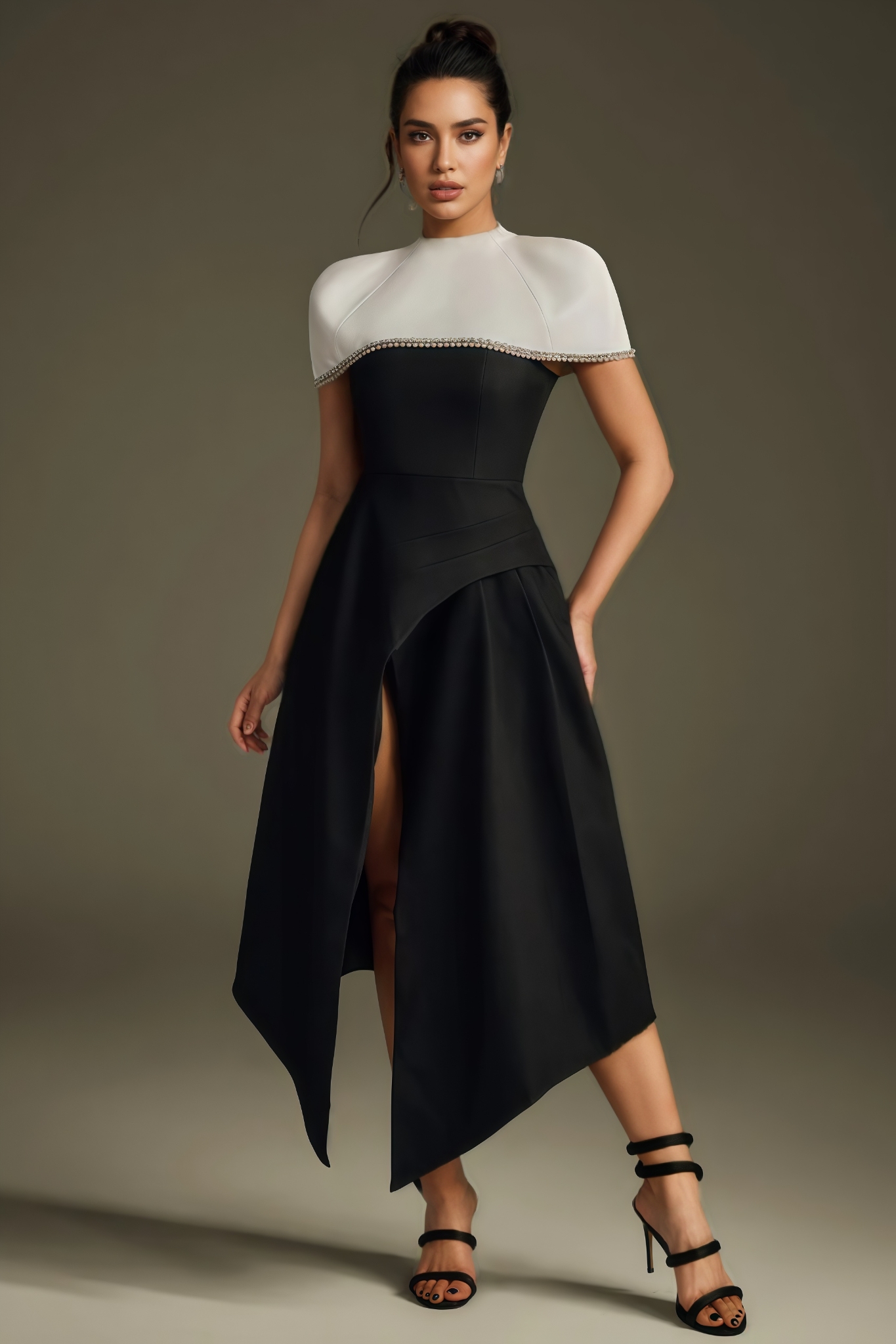 Wyricx Black Rhinestone Cape Maxi Dress