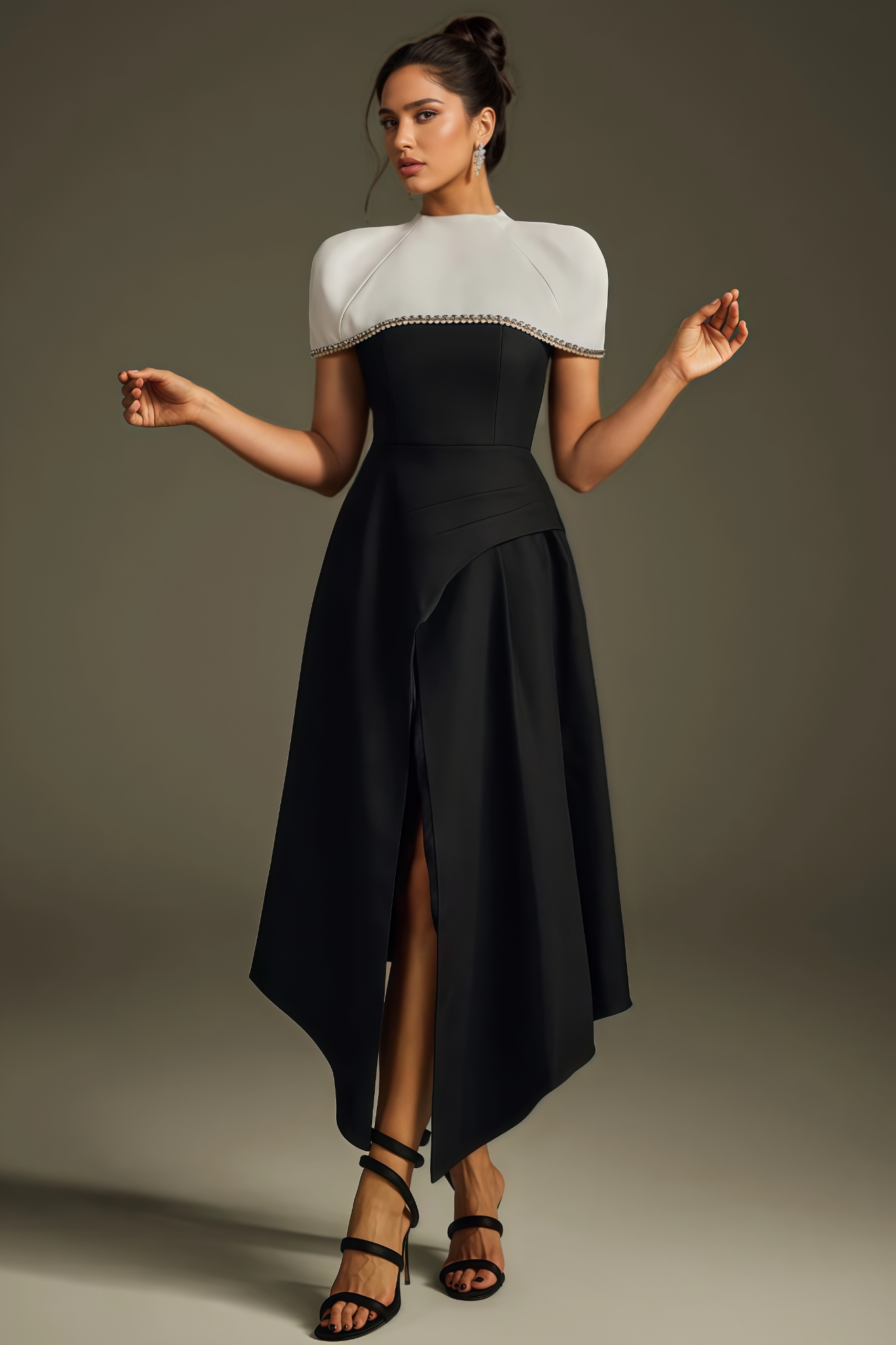 Wyricx Black Rhinestone Cape Maxi Dress