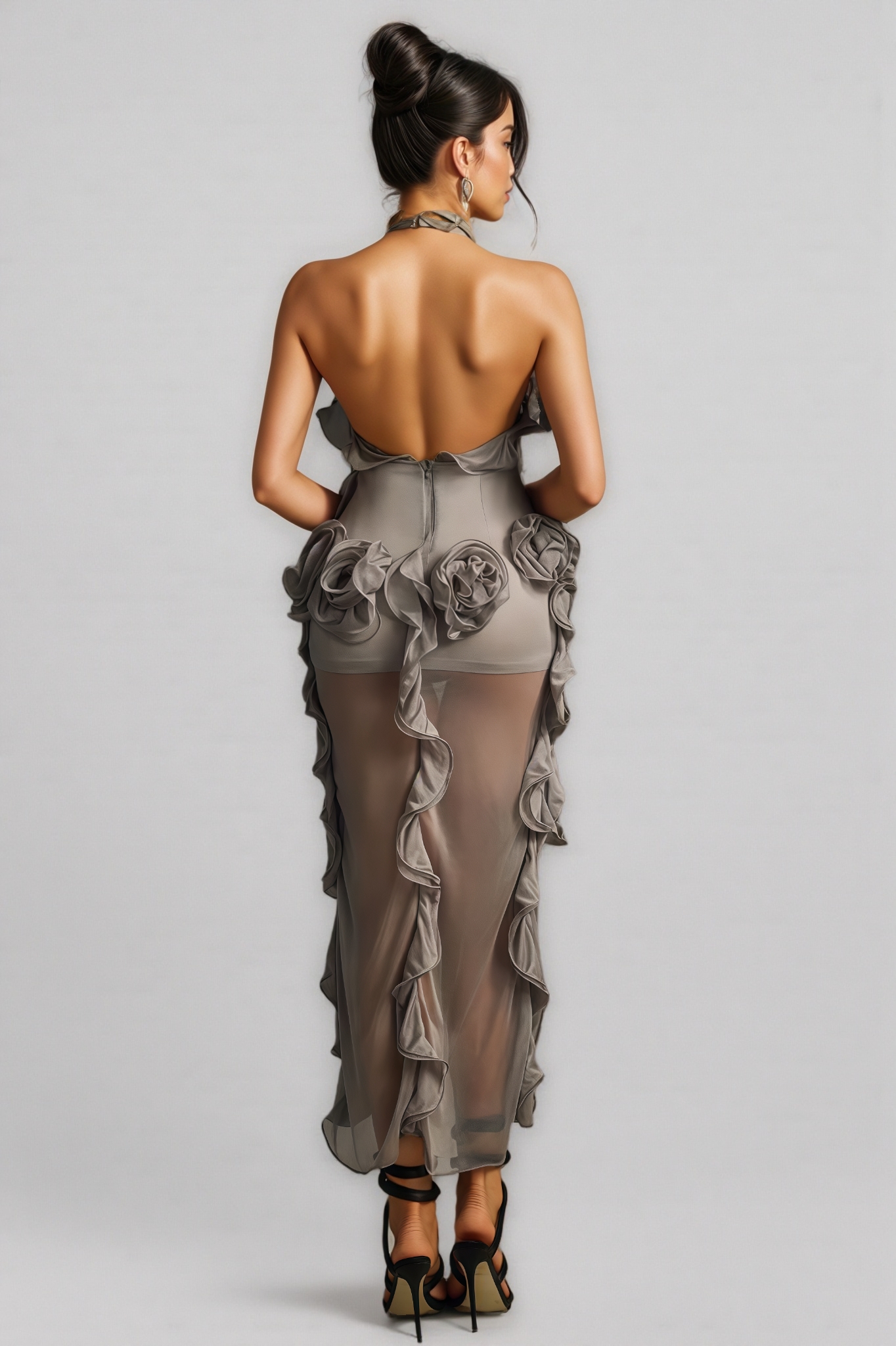 Jacoby Halterneck Flower Mesh Midi Dress