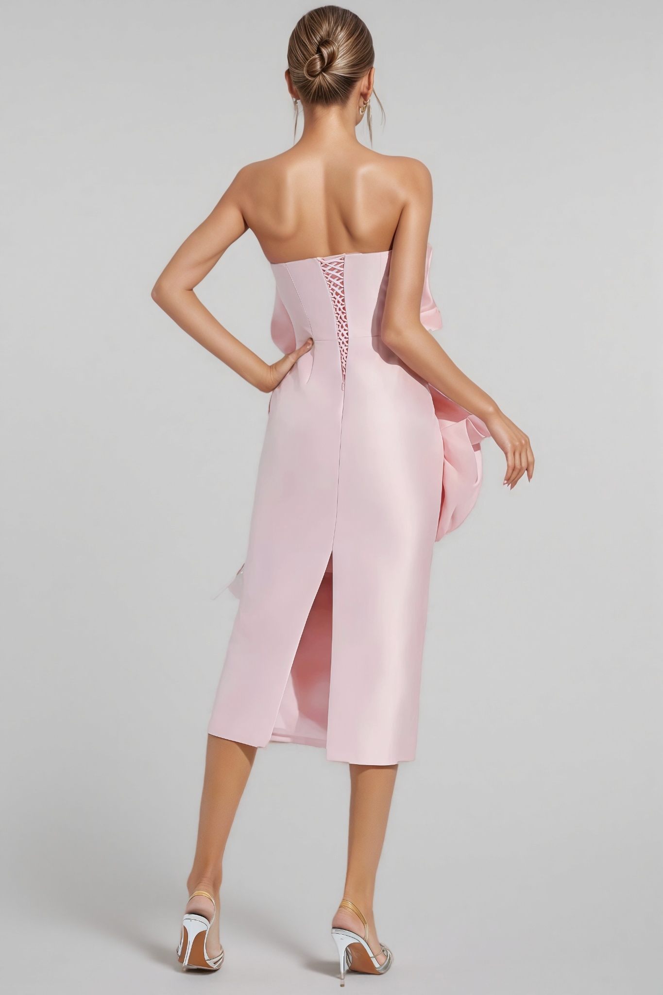 Molia Pink Floral Strapless Midi Dress