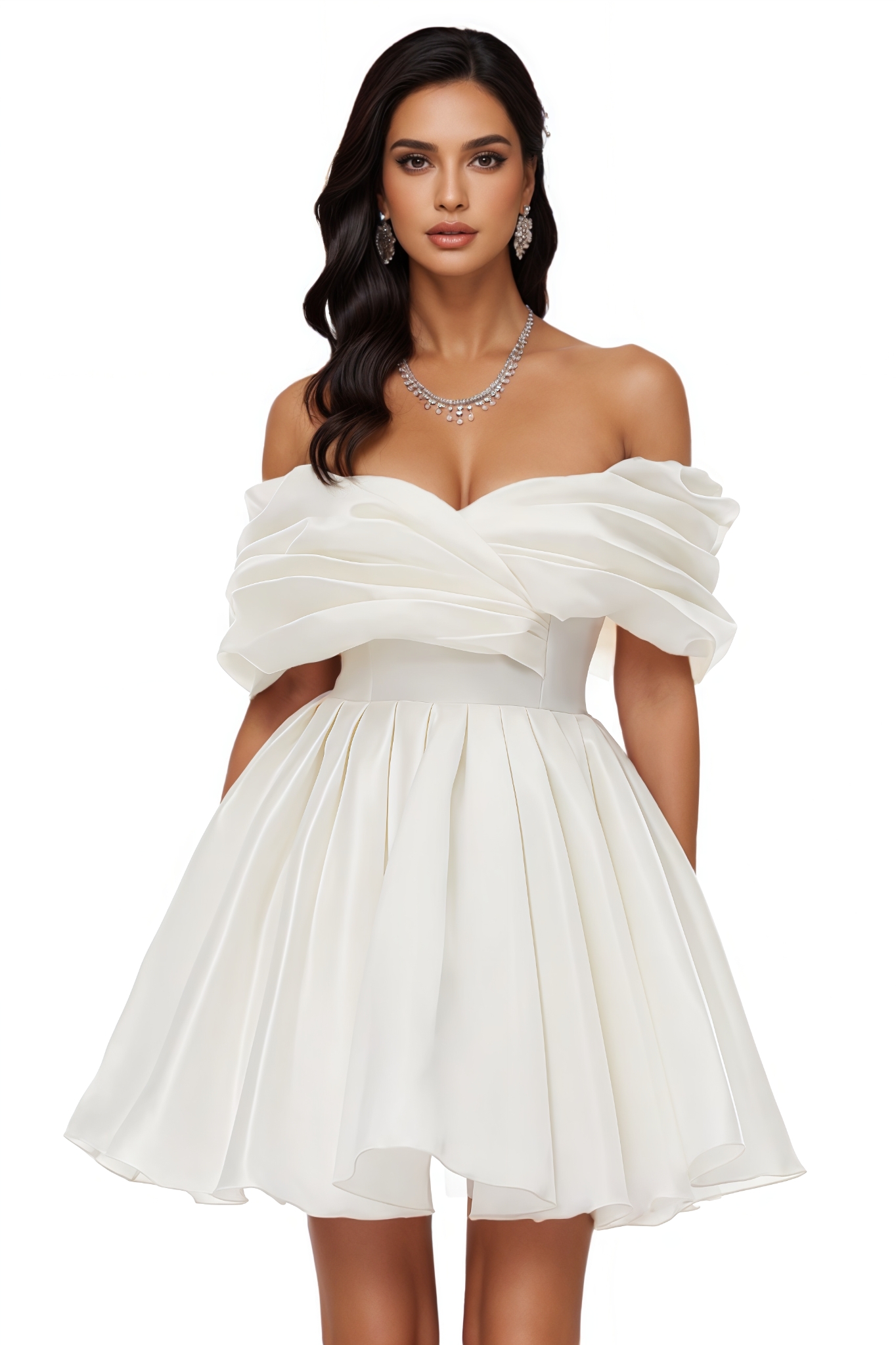 Mausnt White Off Shoulder Ruched Mini Dress