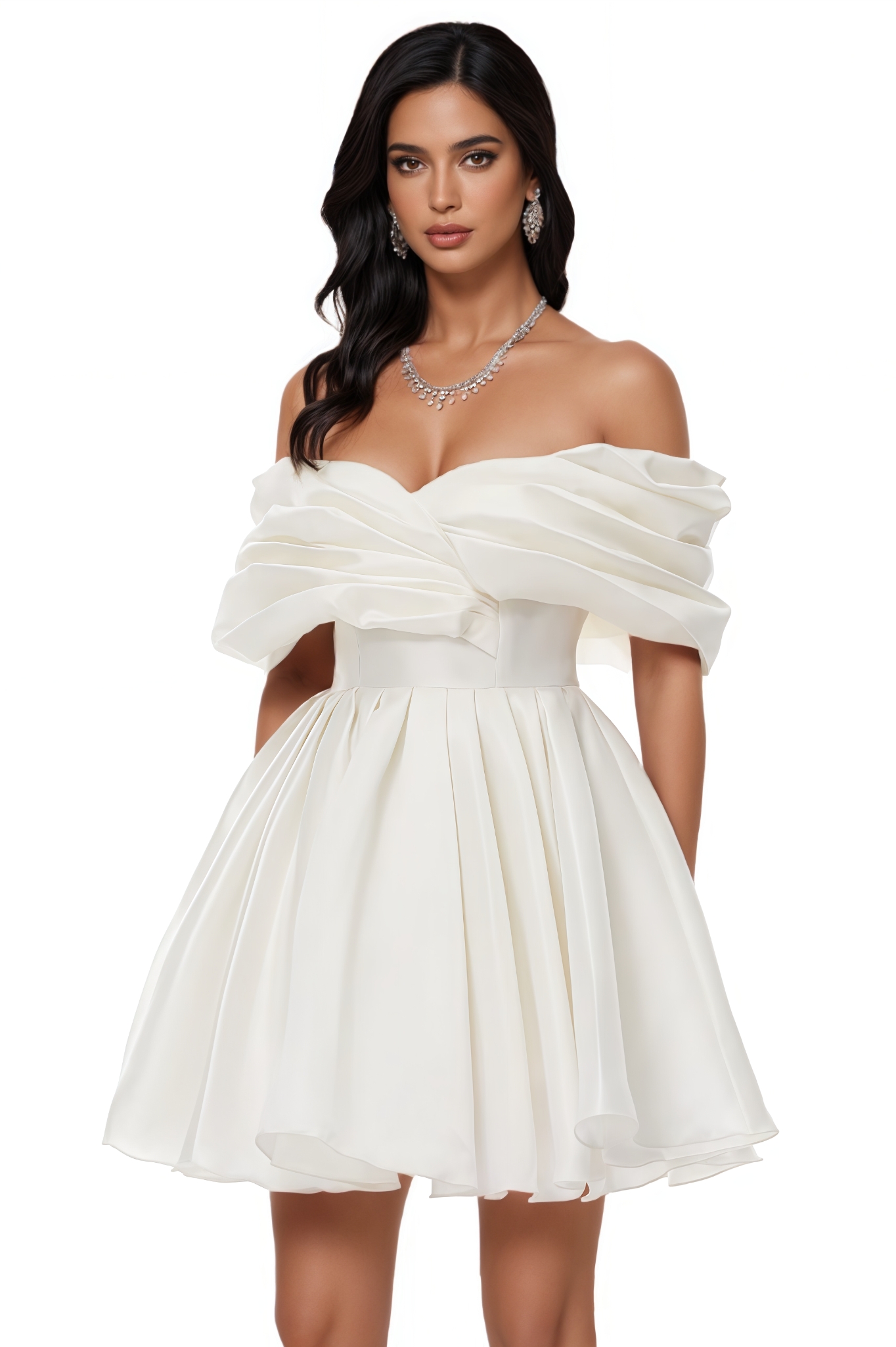 Mausnt White Off Shoulder Ruched Mini Dress