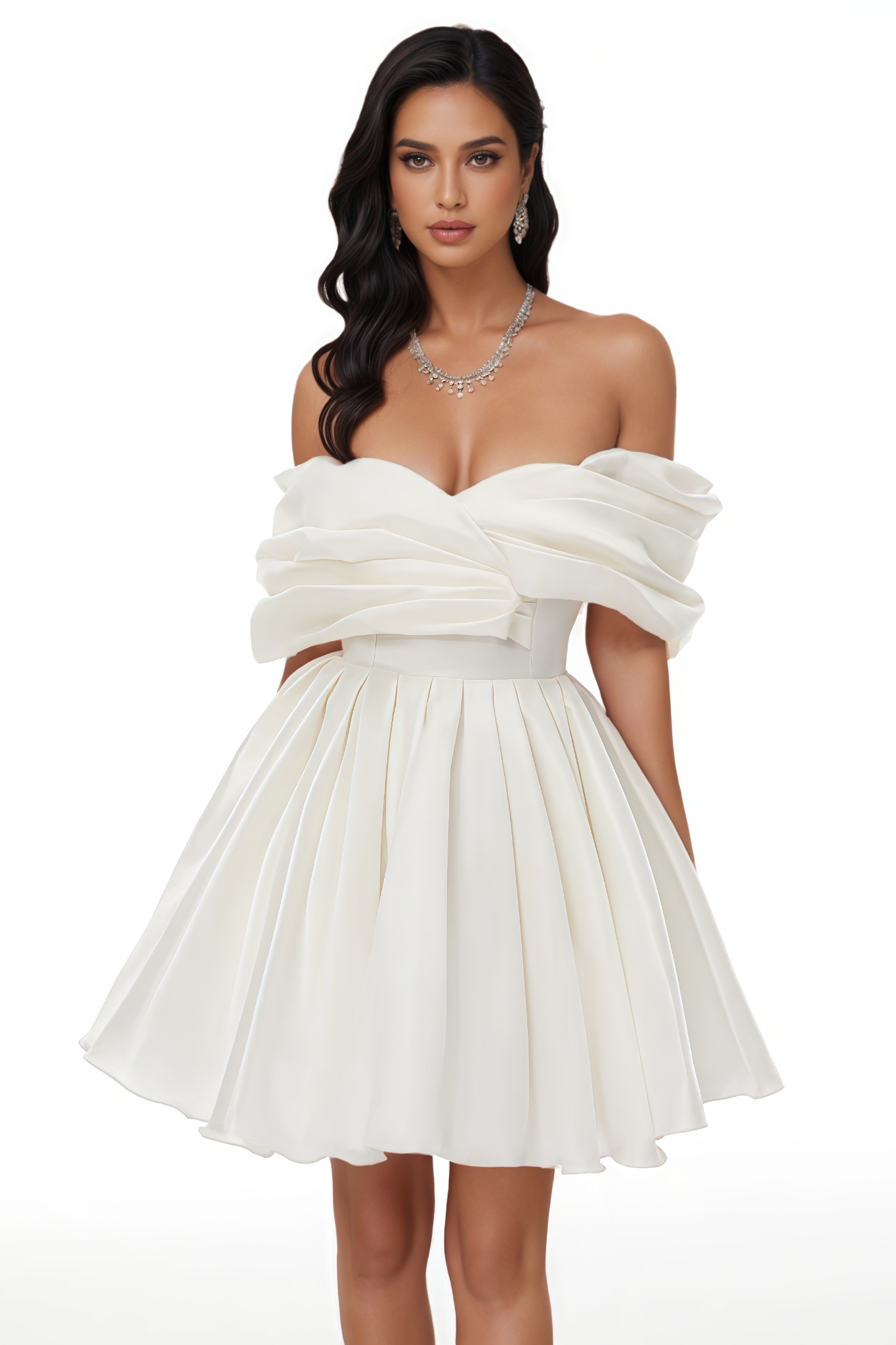 Mausnt White Off Shoulder Ruched Mini Dress