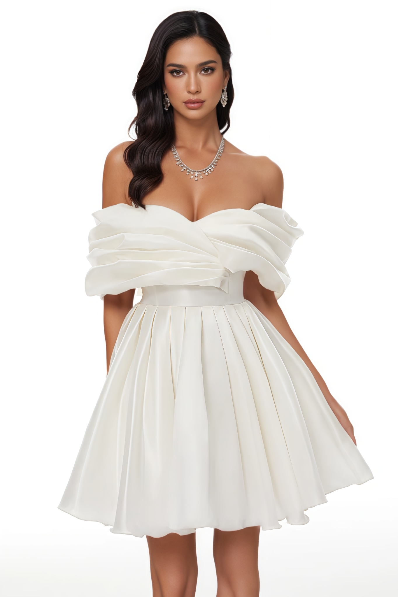 Mausnt White Off Shoulder Ruched Mini Dress