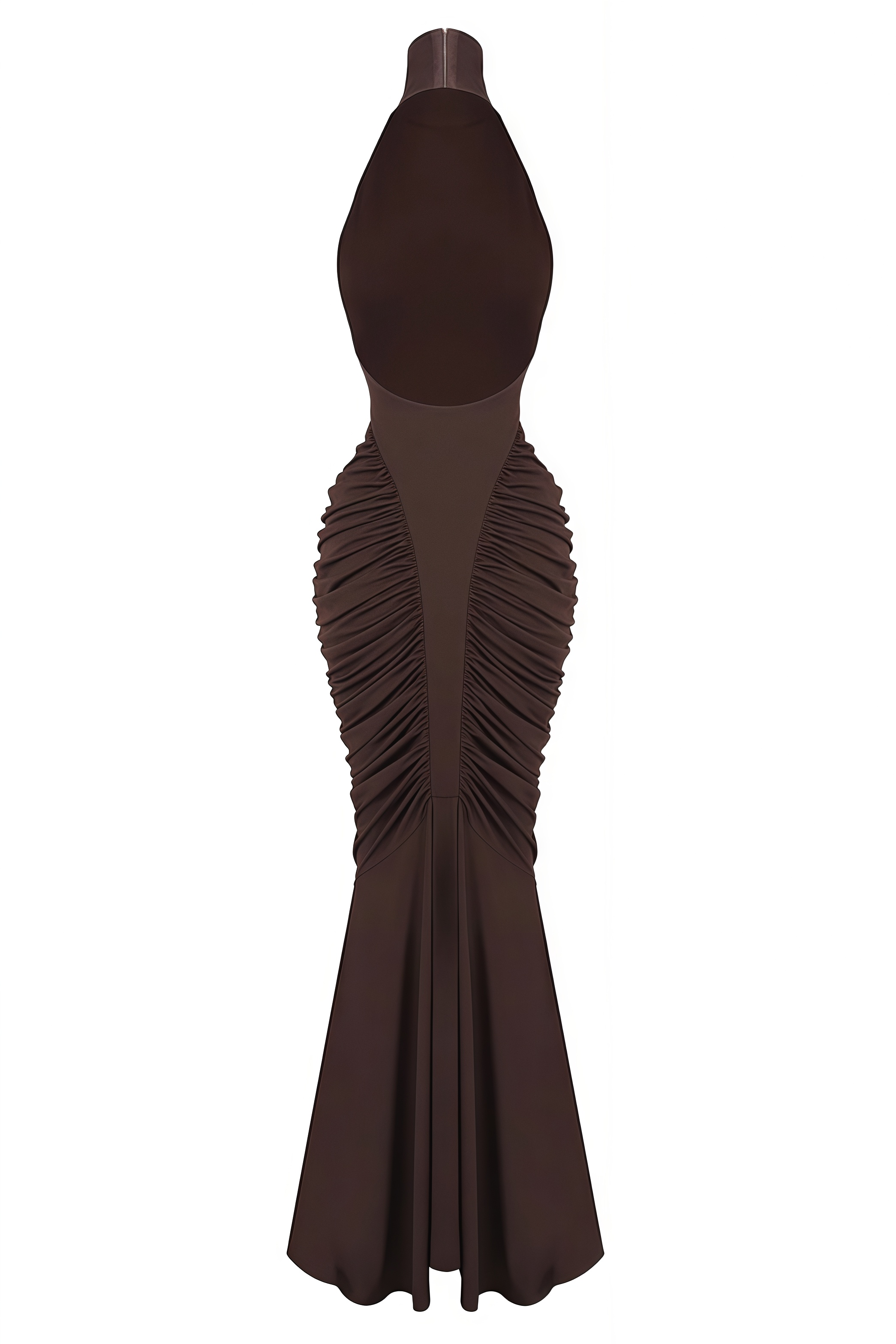 Walilow Brown Halter Backless Gathered Maxi Dress