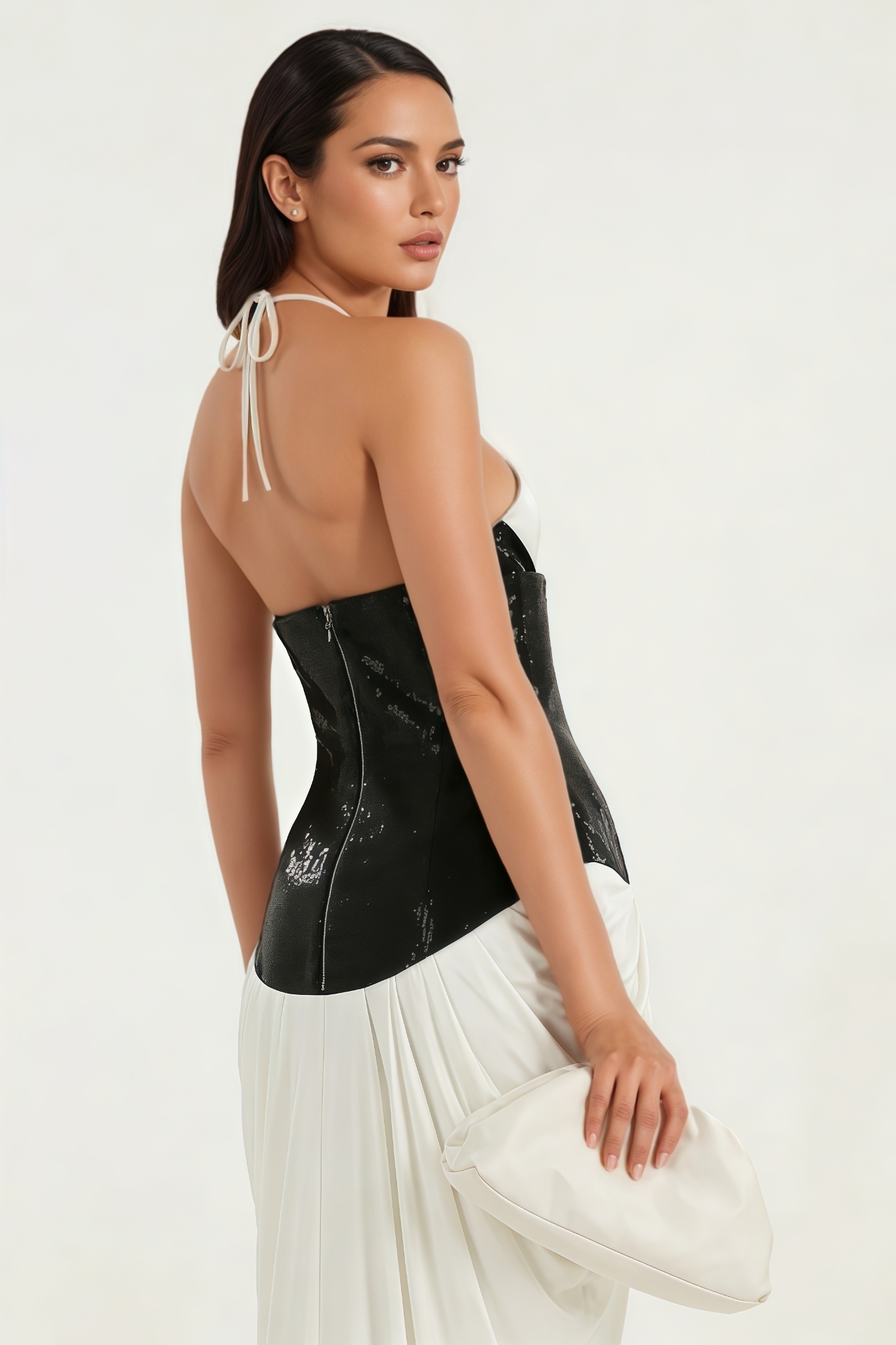 Gaelk Halter Neck Ruch Lace Up Maxi Dress