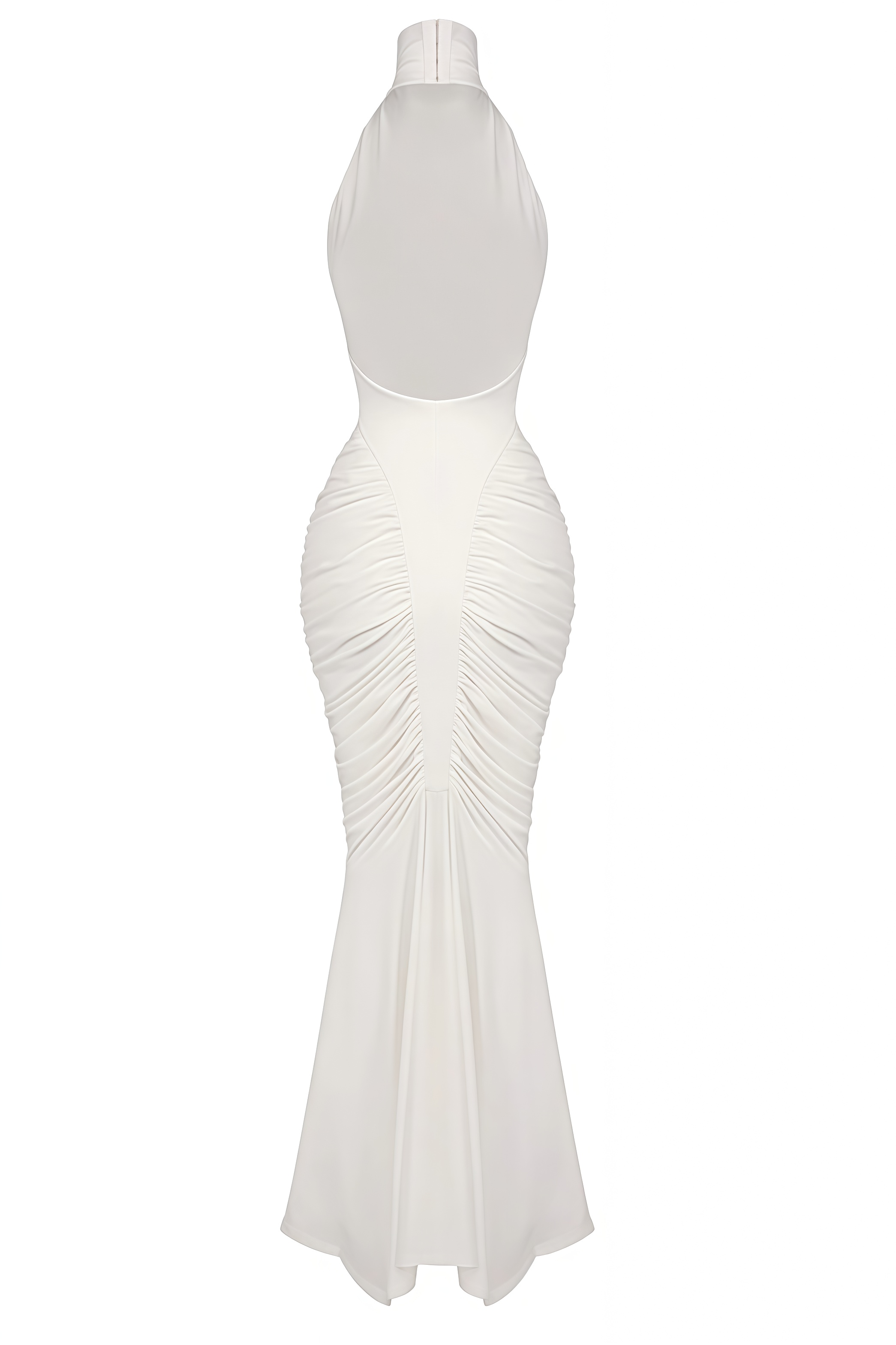 Lucket White Halter Backless Gathered Maxi Dress