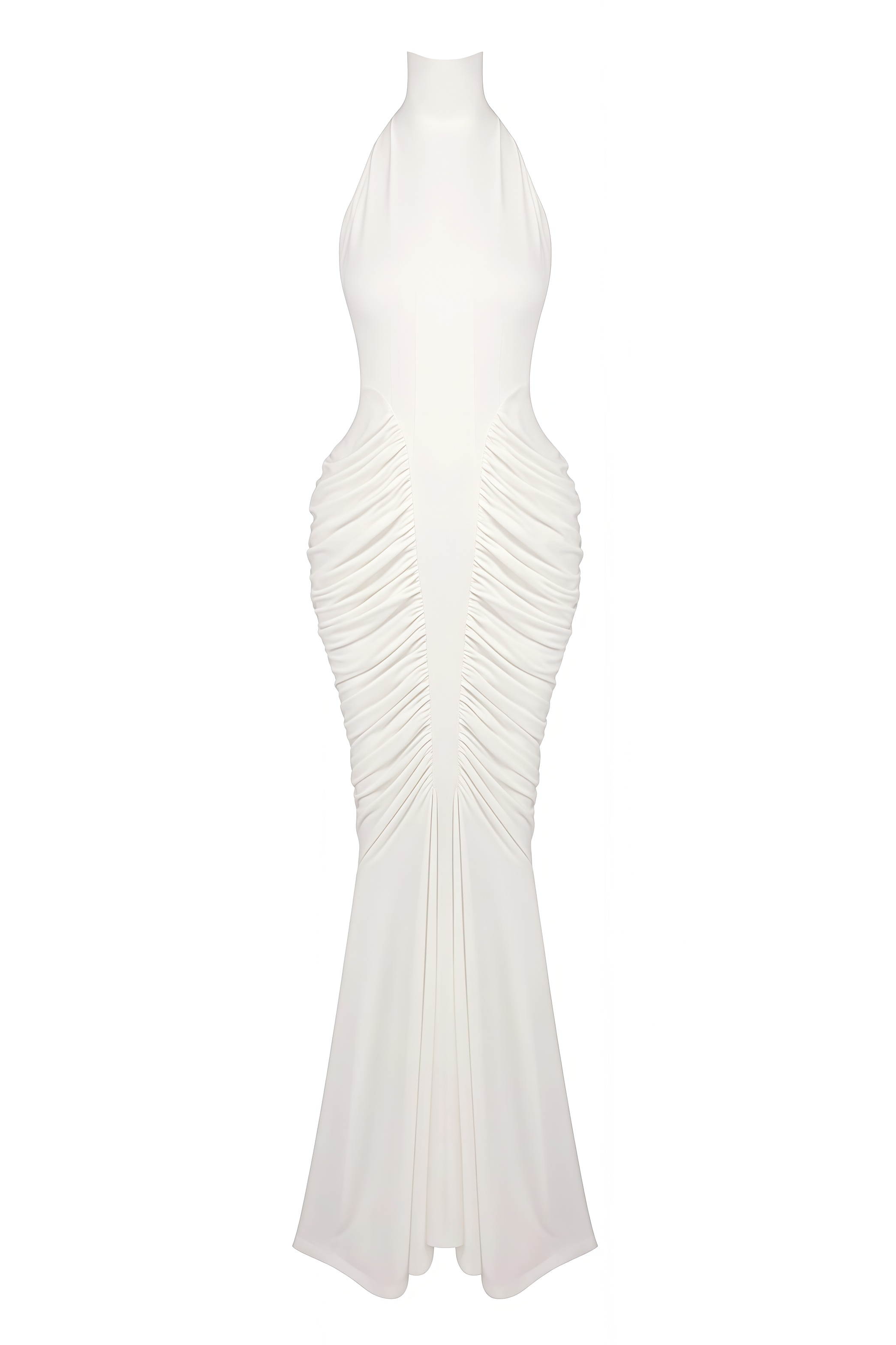 Lucket White Halter Backless Gathered Maxi Dress