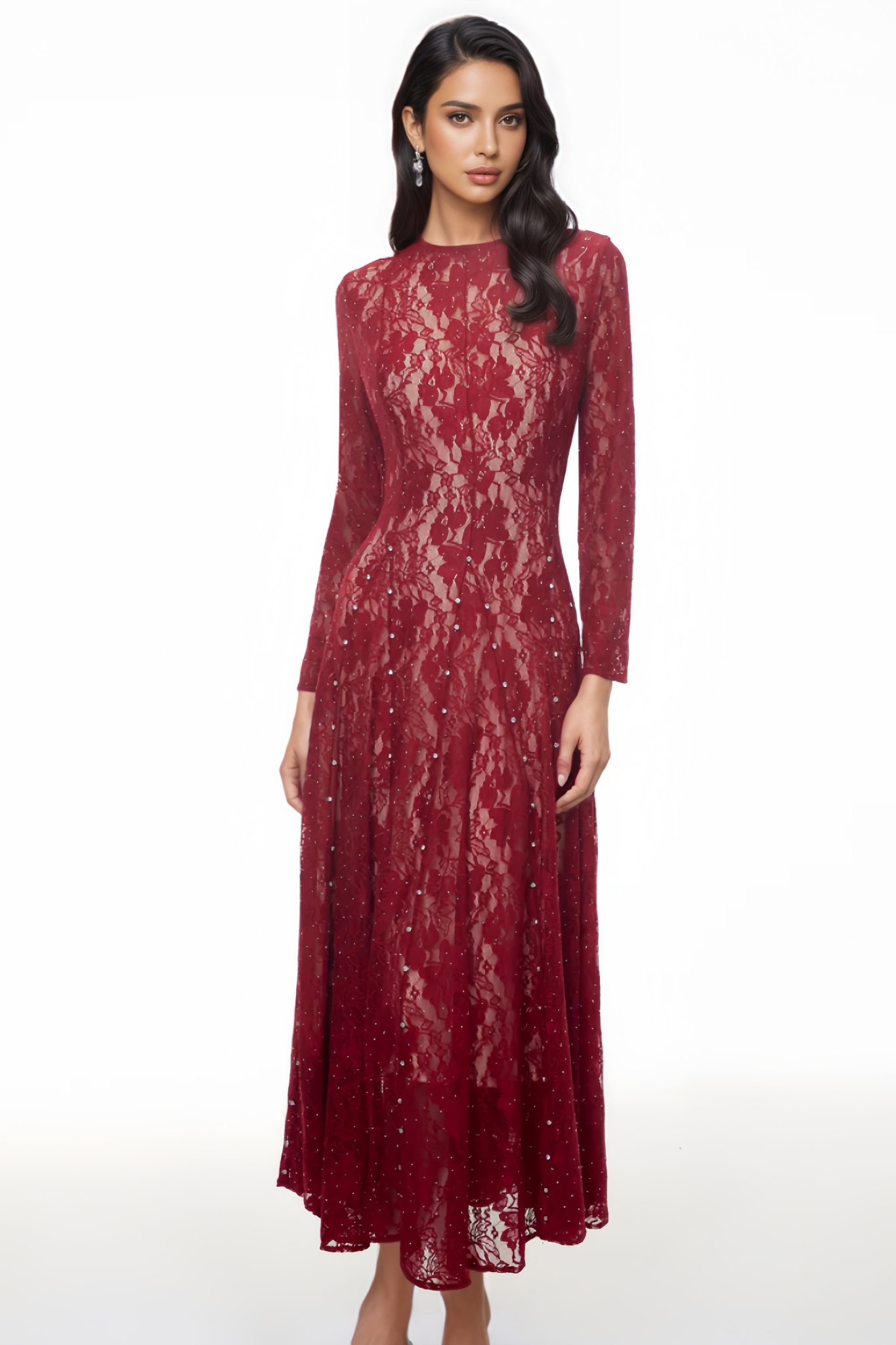 Isballe Red Floral Lace Maxi Dress