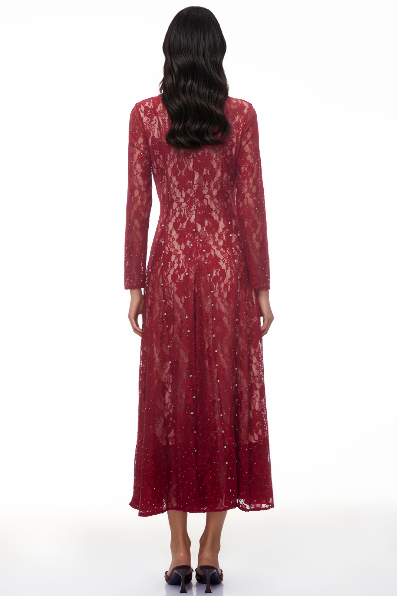 Isballe Red Floral Lace Maxi Dress
