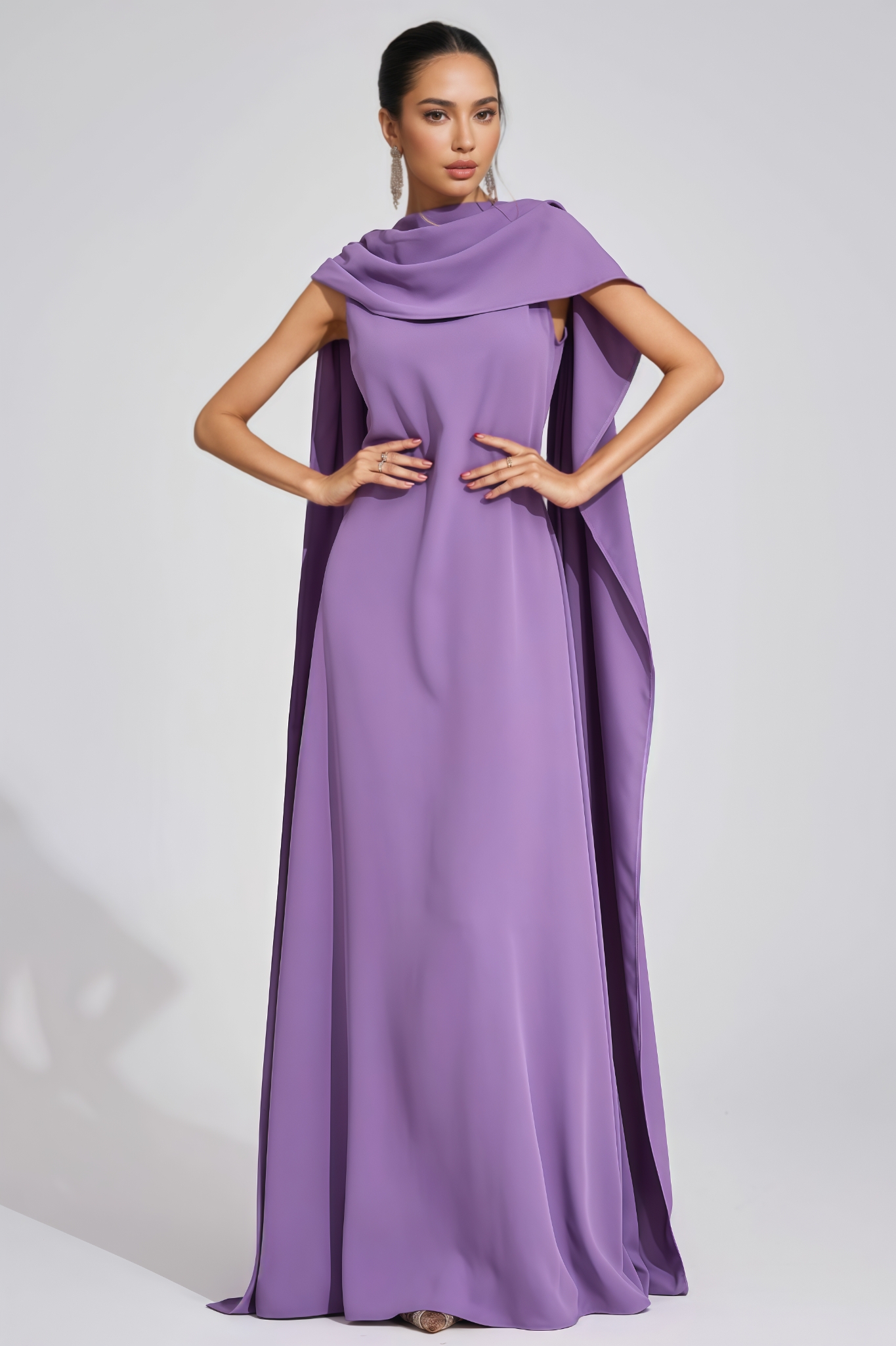 Chelor Purple Cape Maxi Dress
