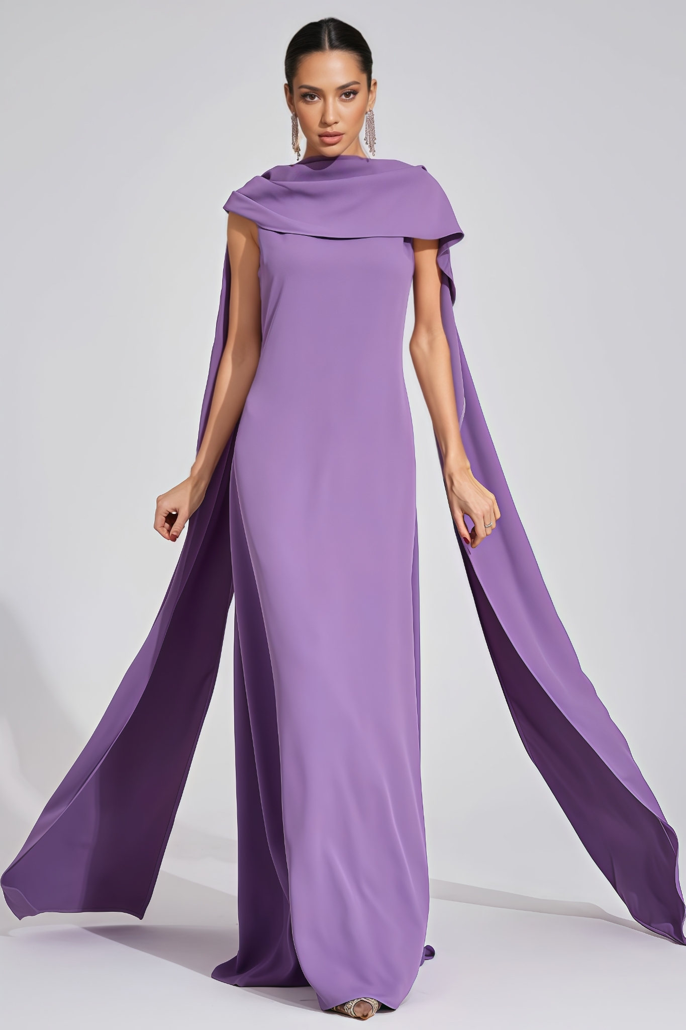 Chelor Purple Cape Maxi Dress