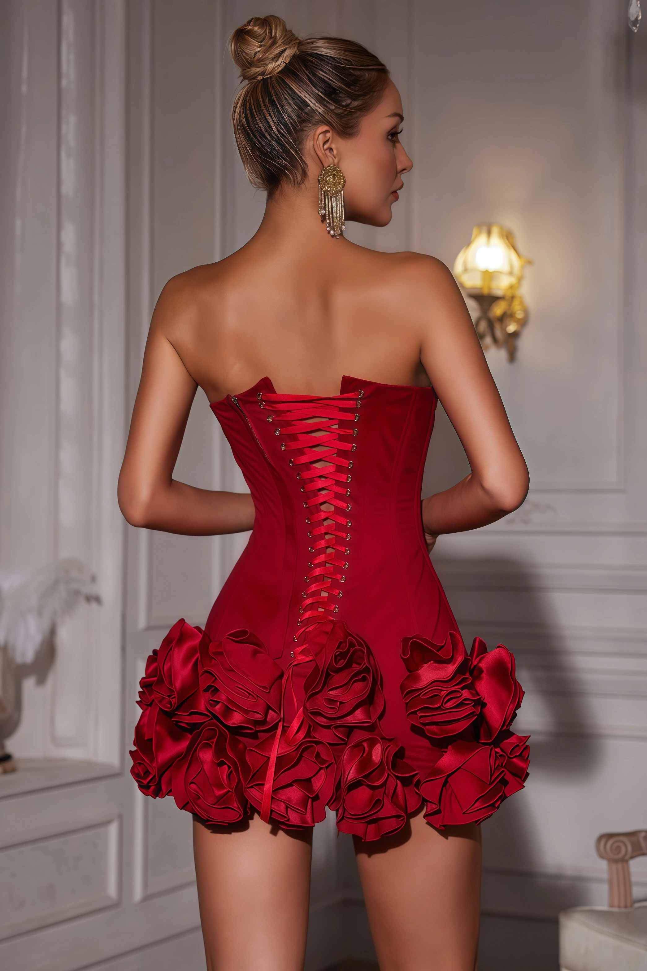 Niaca Strapless Flower Mini Dress