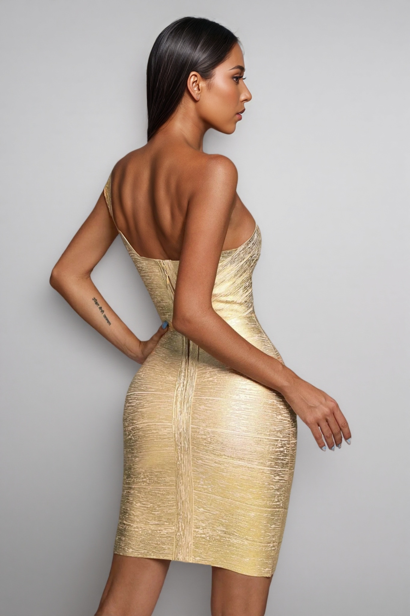 Penelope Metallic Gold Cocktail Mini Dress