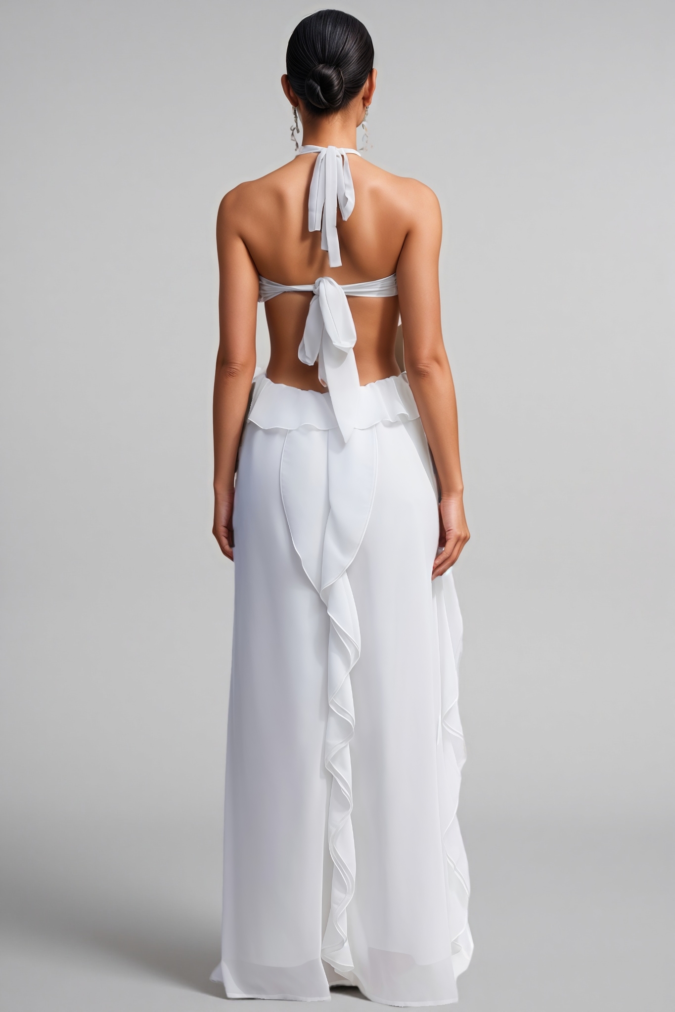 Erika Halter Cut-Out Ruffle Maxi Dress