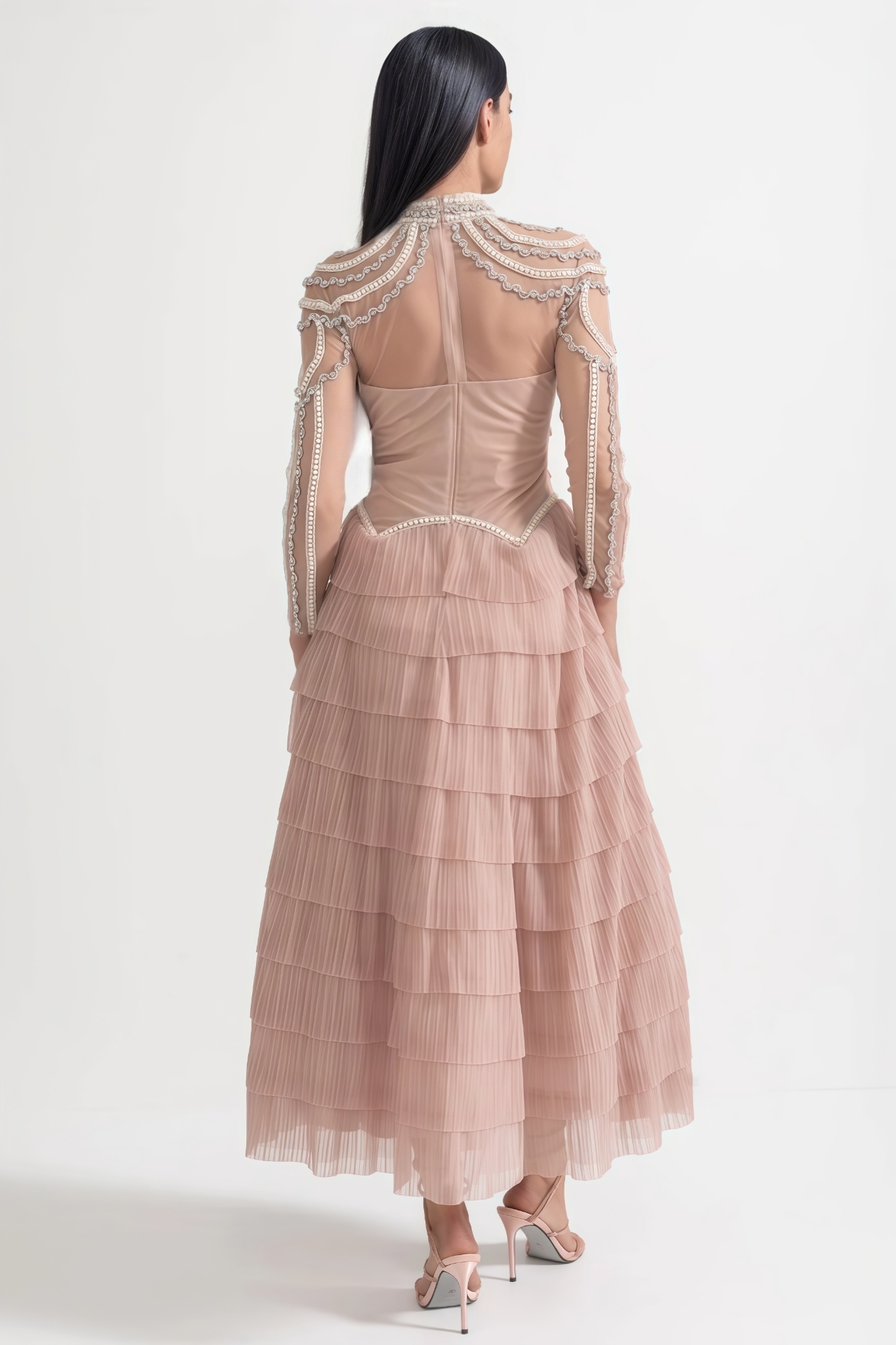 Avere Pink Long Sleeved Beaded Embellished Maxi Dress