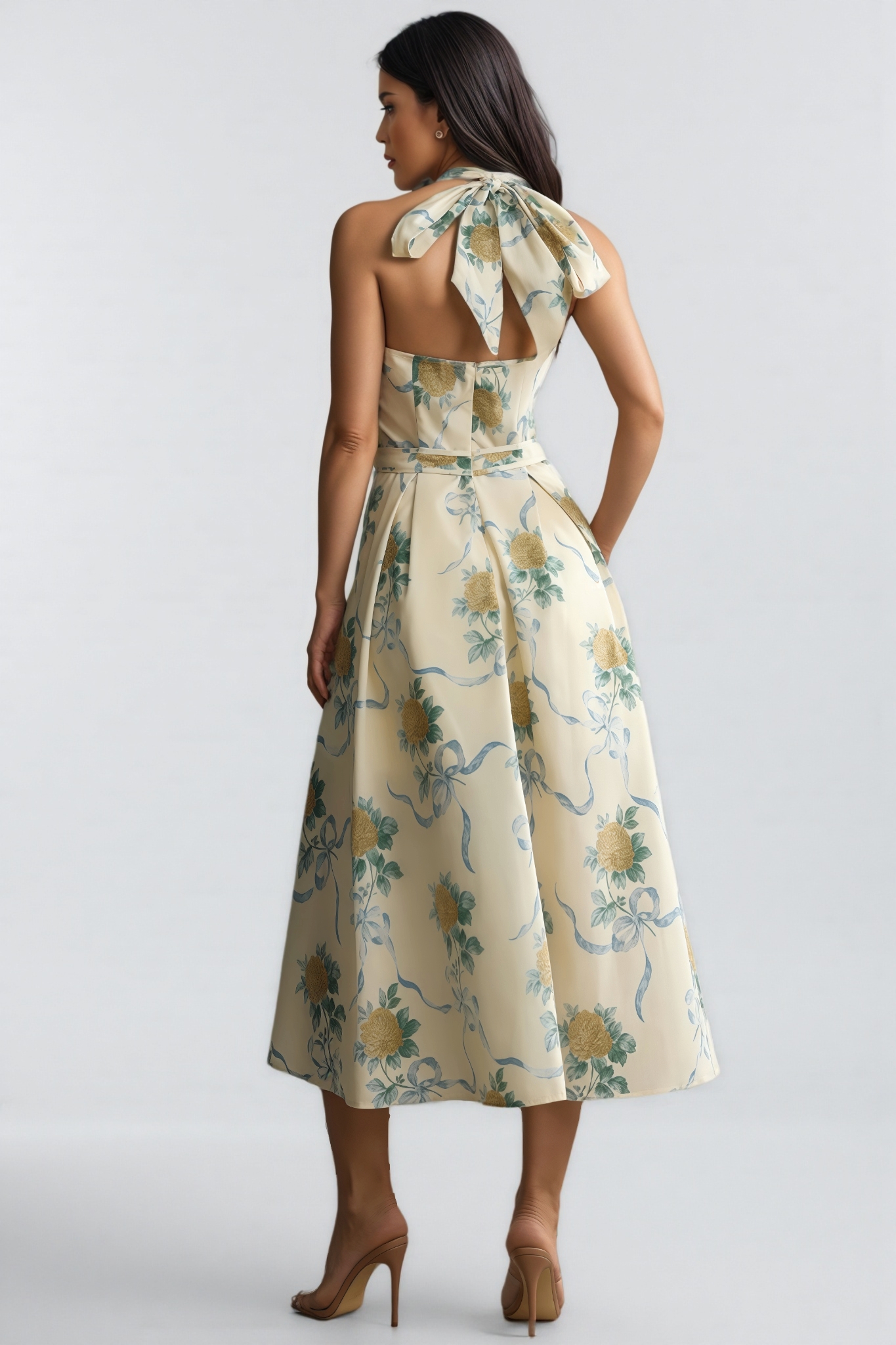 Mabel Floral Print Deep V Neck Midi Dress