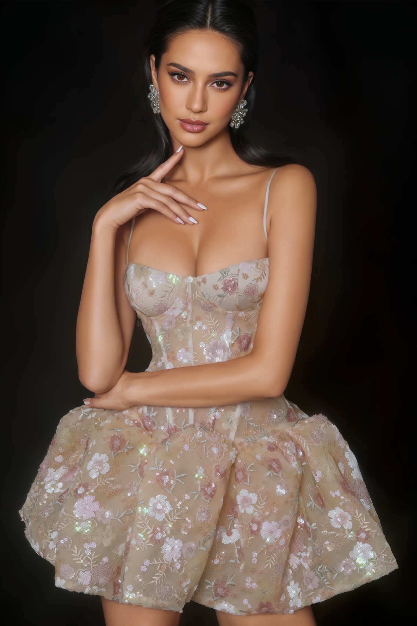 Finnlt Sleeveless Embroidered Sequin Mini Dress