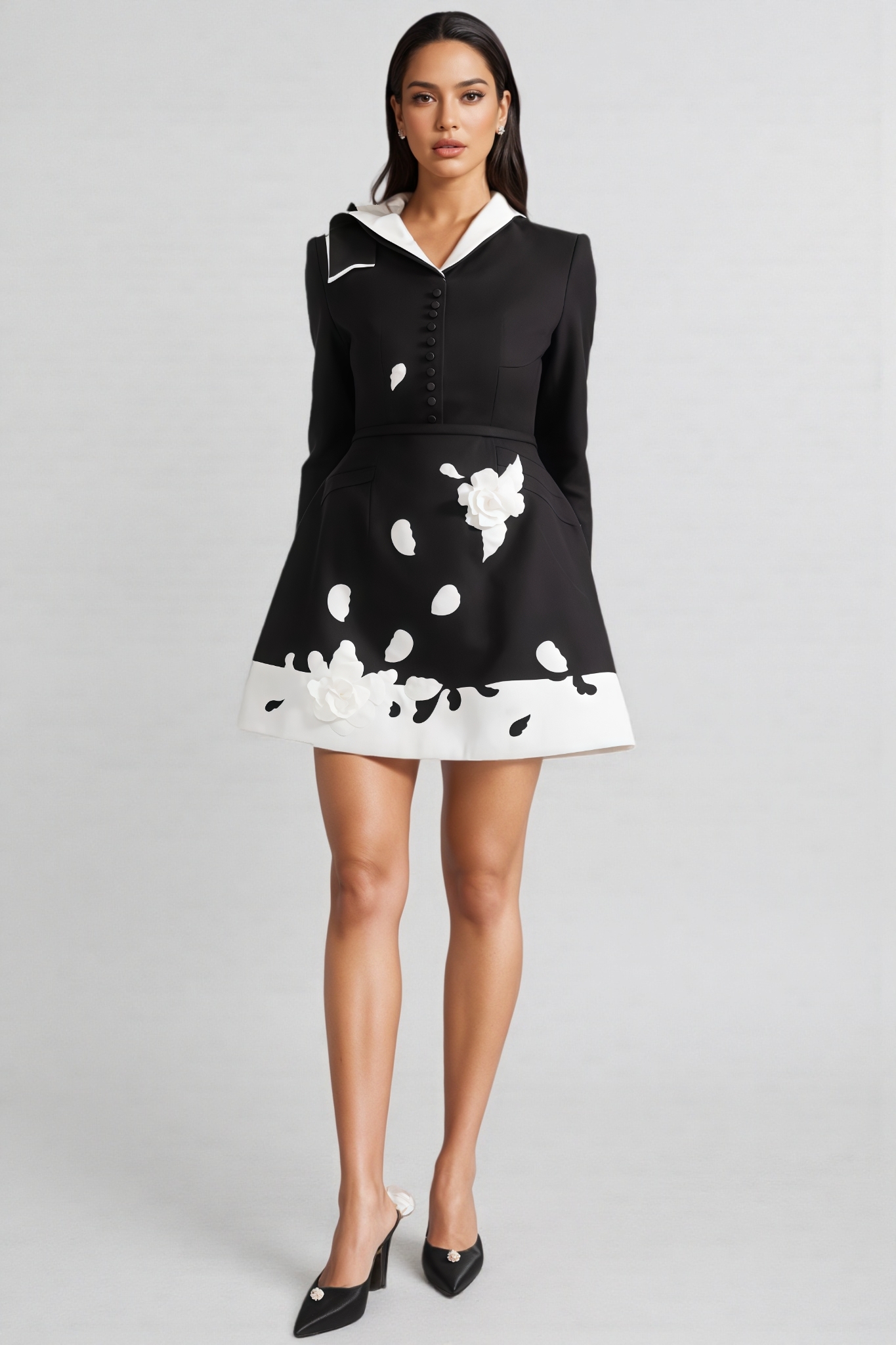 Pryce Black 3D Floral Mini Dress