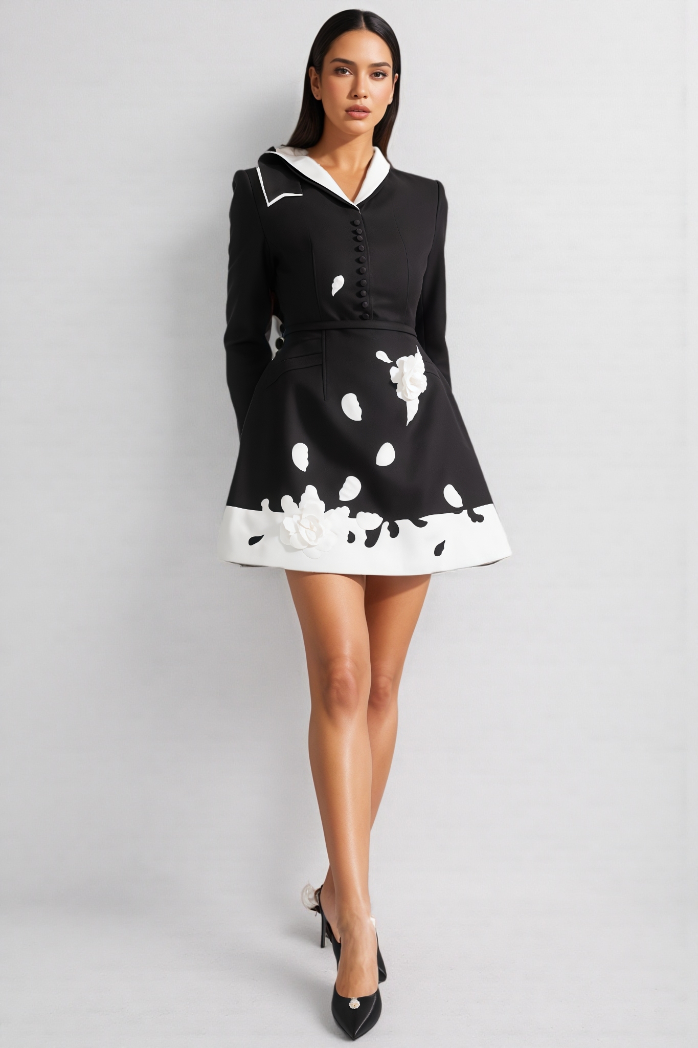 Pryce Black 3D Floral Mini Dress