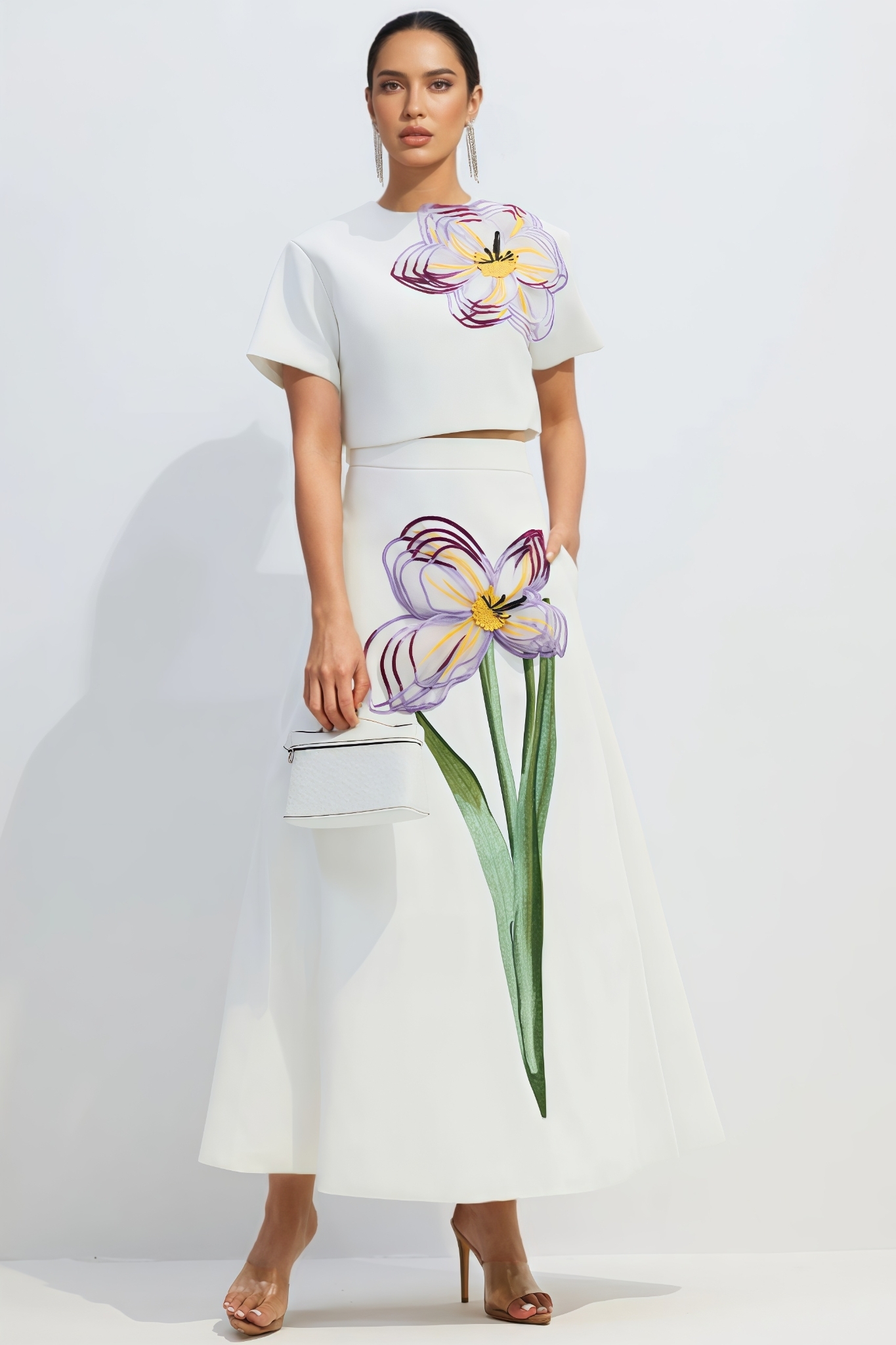 Hayce White 3D Floral Maxi Dress Set